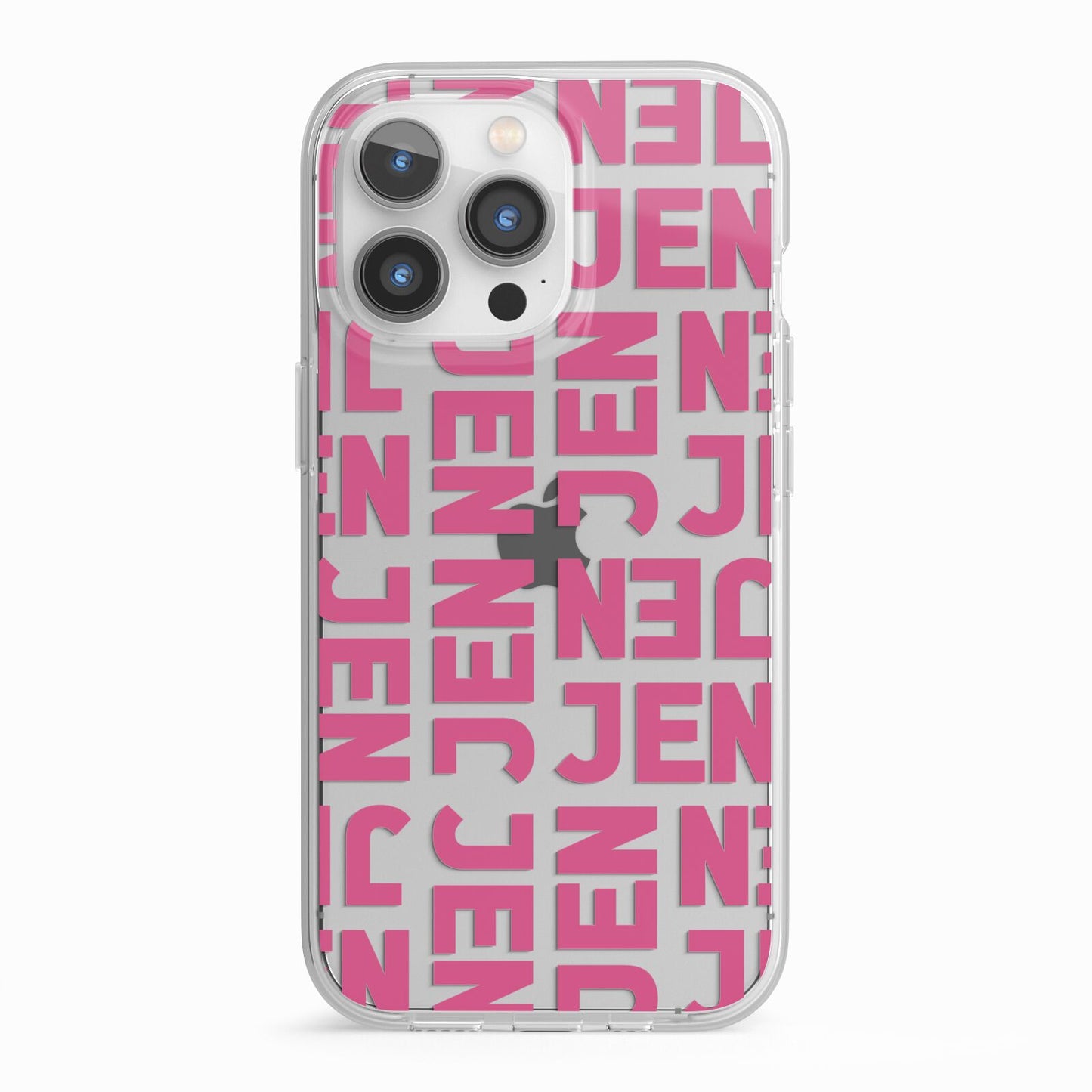 Bold Pink Repeating Name iPhone 13 Pro TPU Impact Case with White Edges