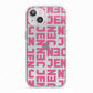 Bold Pink Repeating Name iPhone 13 TPU Impact Case with White Edges