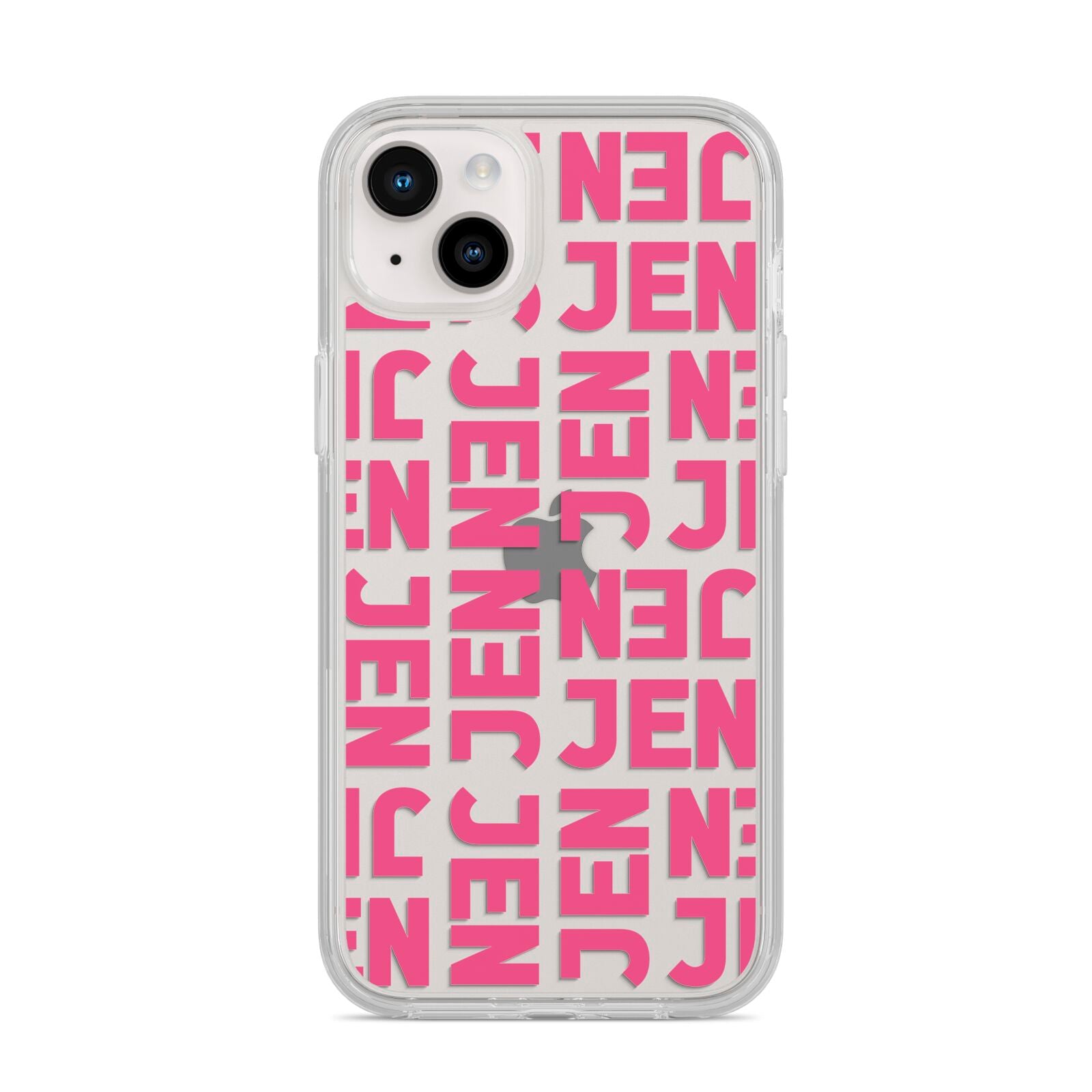 Bold Pink Repeating Name iPhone 14 Plus Clear Tough Case Starlight