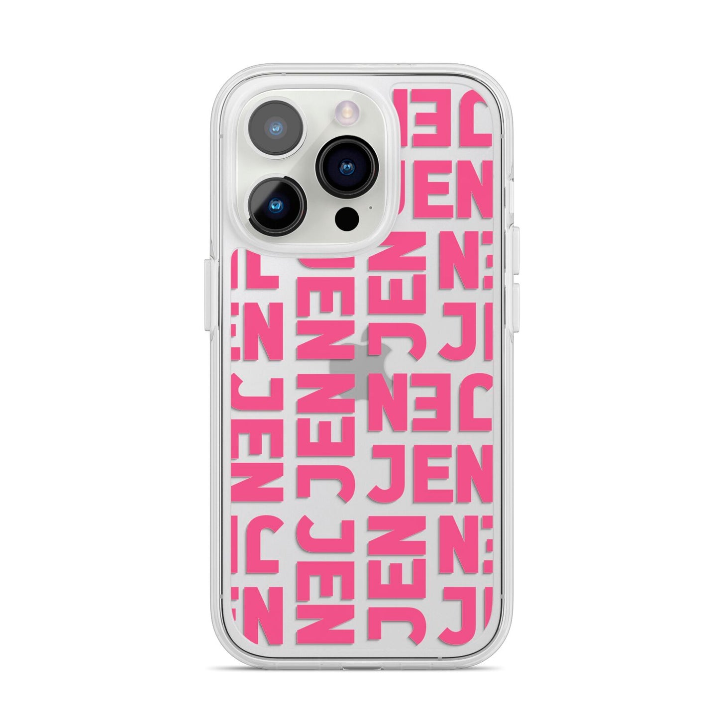 Bold Pink Repeating Name iPhone 14 Pro Clear Tough Case Silver