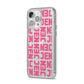 Bold Pink Repeating Name iPhone 14 Pro Max Clear Tough Case Silver Angled Image