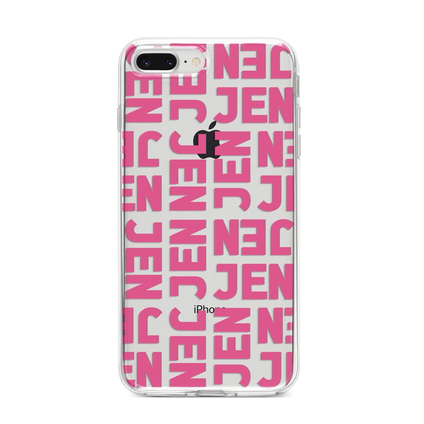 Bold Pink Repeating Name iPhone 8 Plus Bumper Case on Silver iPhone