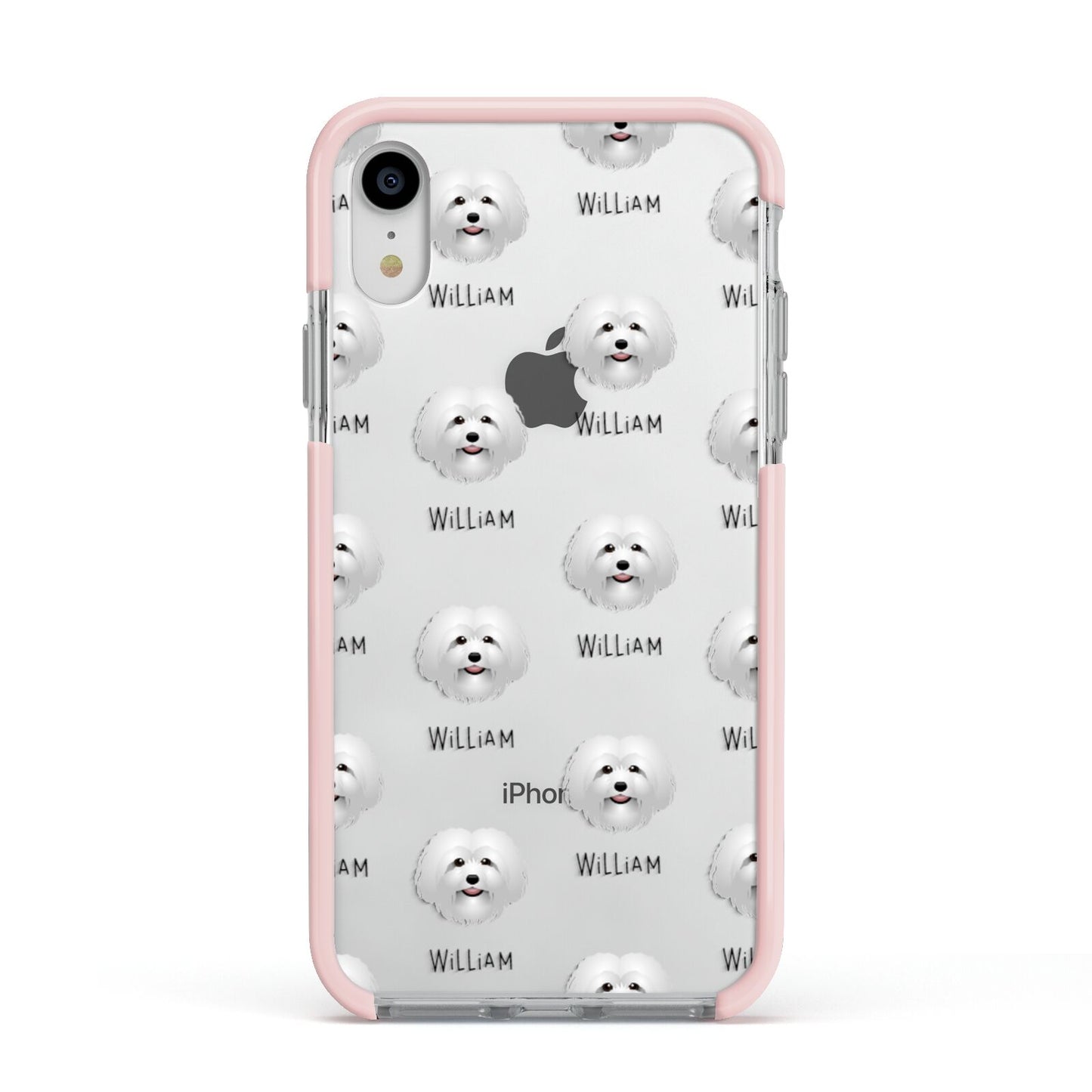 Bolognese Icon with Name Apple iPhone XR Impact Case Pink Edge on Silver Phone