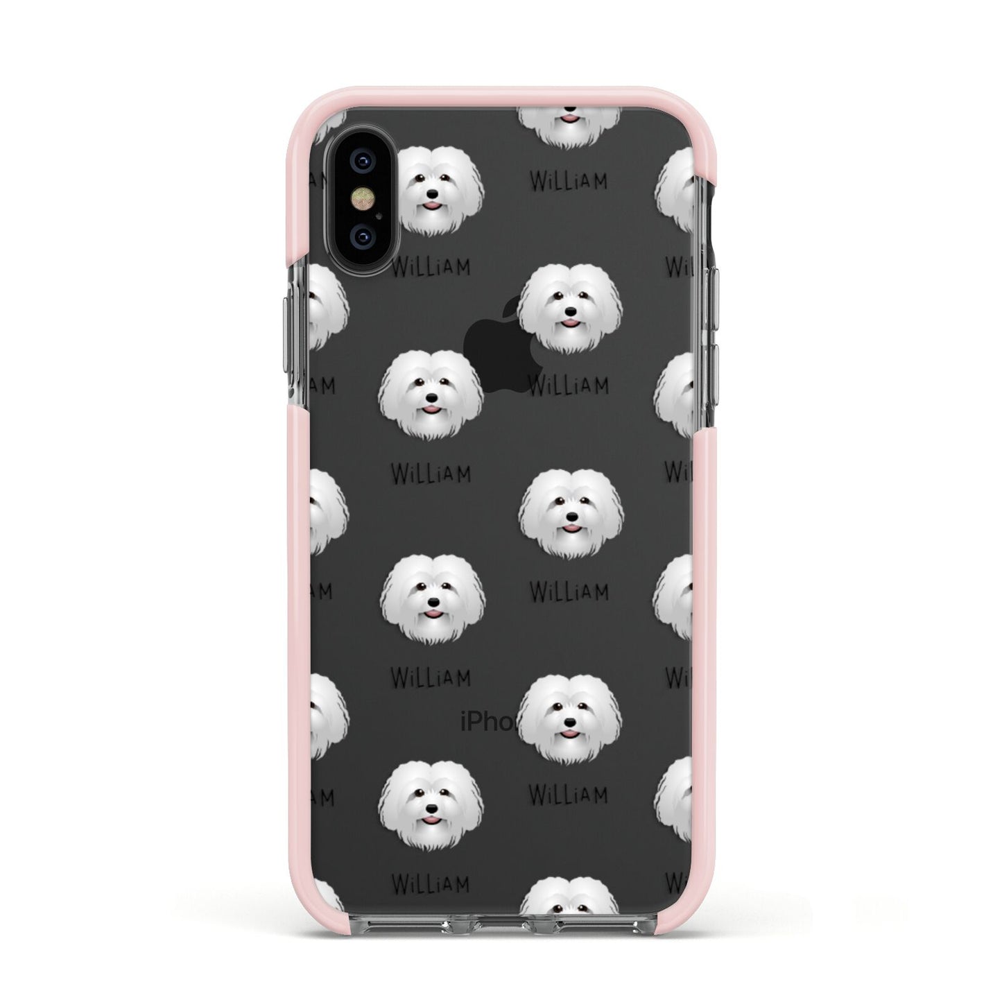 Bolognese Icon with Name Apple iPhone Xs Impact Case Pink Edge on Black Phone