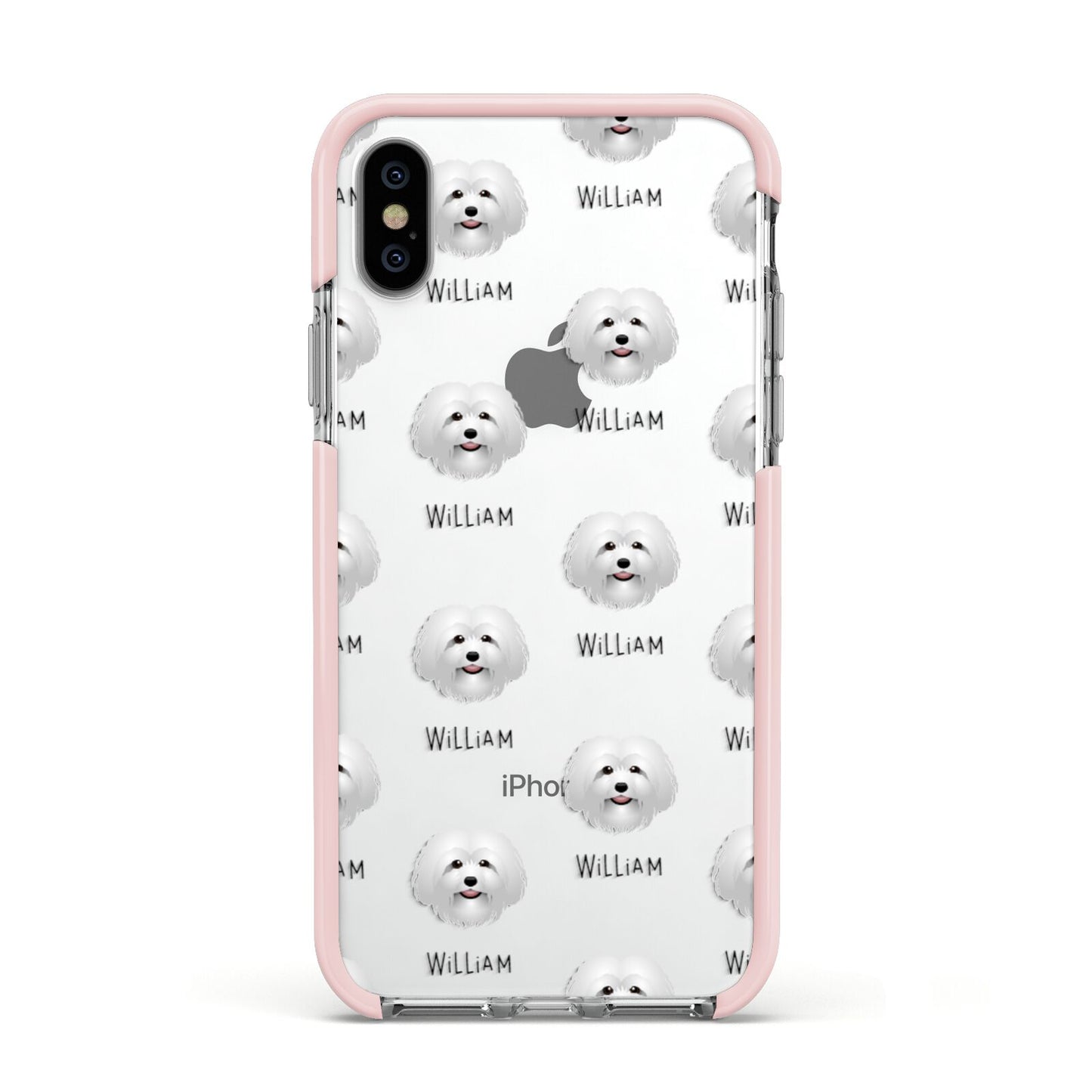 Bolognese Icon with Name Apple iPhone Xs Impact Case Pink Edge on Silver Phone