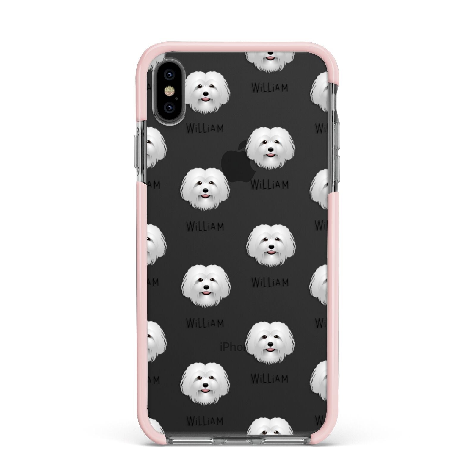 Bolognese Icon with Name Apple iPhone Xs Max Impact Case Pink Edge on Black Phone