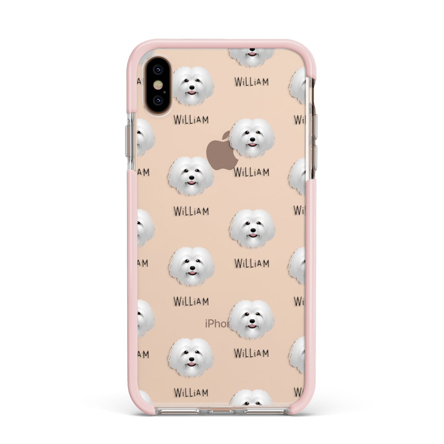 Bolognese Icon with Name Apple iPhone Xs Max Impact Case Pink Edge on Gold Phone