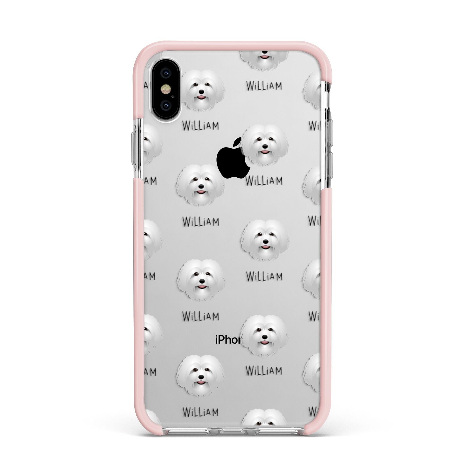 Bolognese Icon with Name Apple iPhone Xs Max Impact Case Pink Edge on Silver Phone