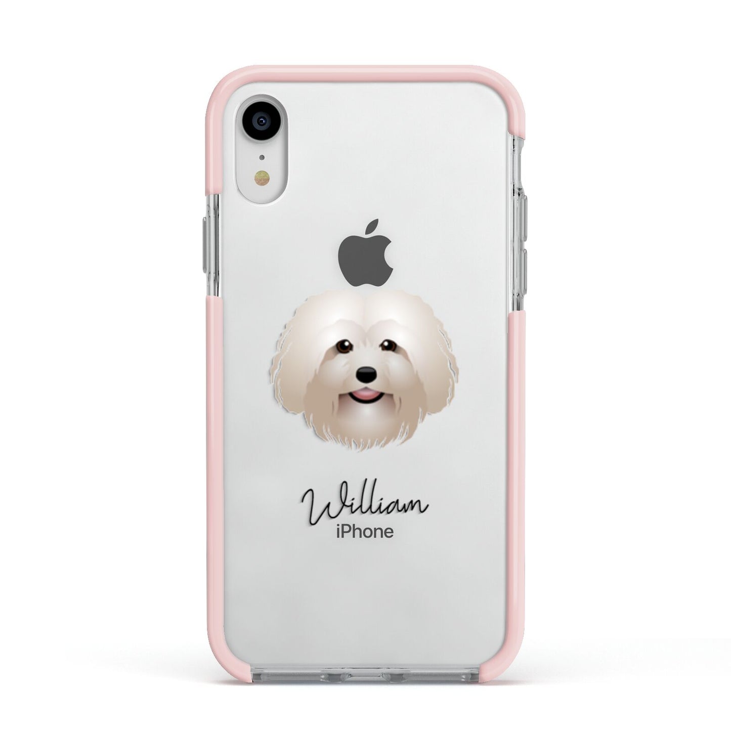 Bolognese Personalised Apple iPhone XR Impact Case Pink Edge on Silver Phone