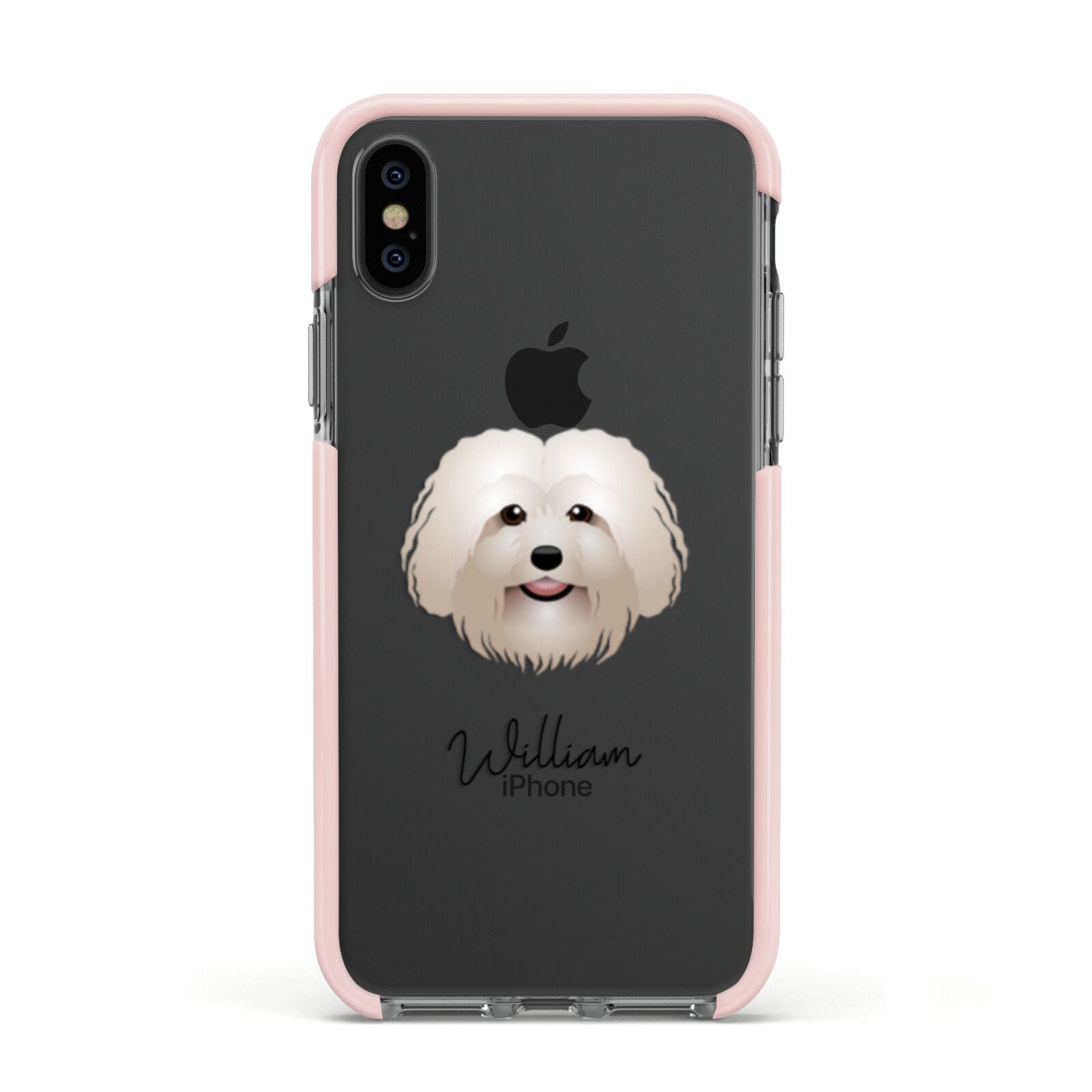 Bolognese Personalised Apple iPhone Xs Impact Case Pink Edge on Black Phone