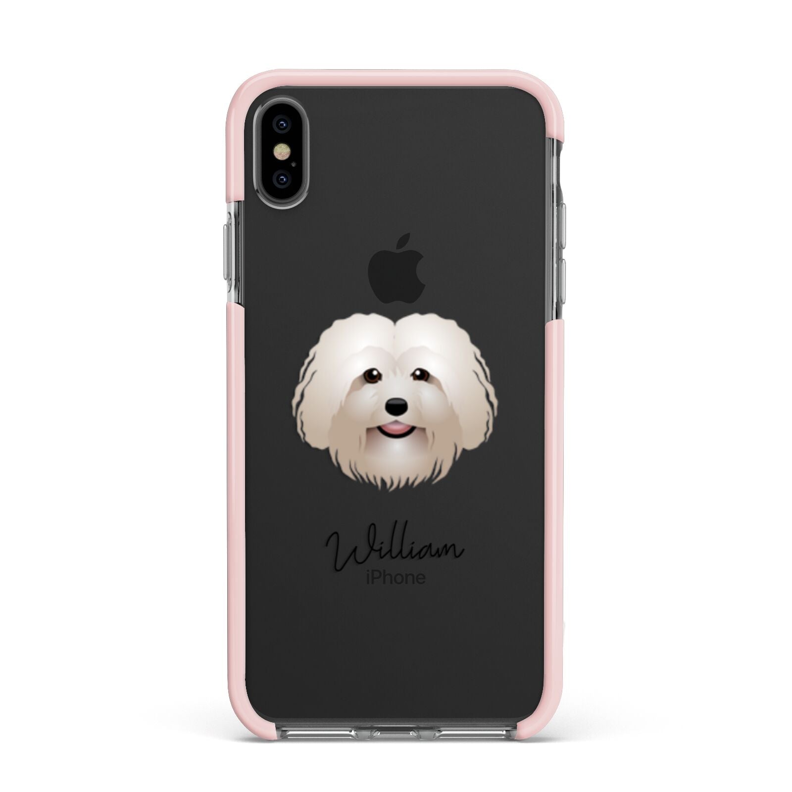 Bolognese Personalised Apple iPhone Xs Max Impact Case Pink Edge on Black Phone