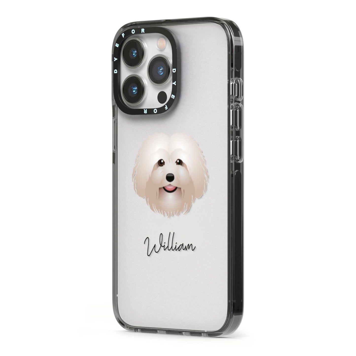 Bolognese Personalised iPhone 13 Pro Black Impact Case Side Angle on Silver phone
