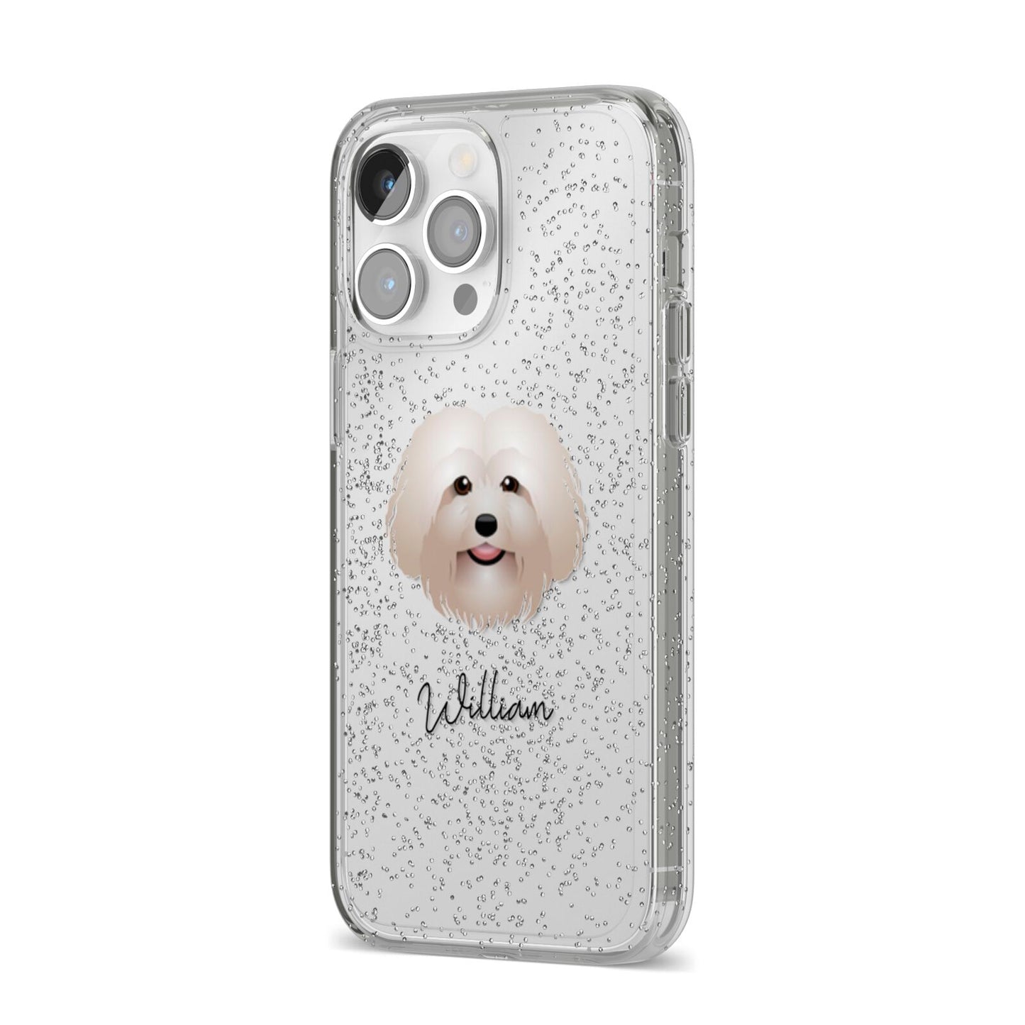 Bolognese Personalised iPhone 14 Pro Max Glitter Tough Case Silver Angled Image