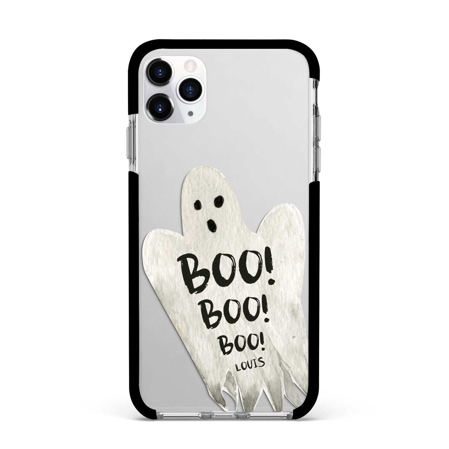 Boo Ghost Custom Apple iPhone 11 Pro Max in Silver with Black Impact Case