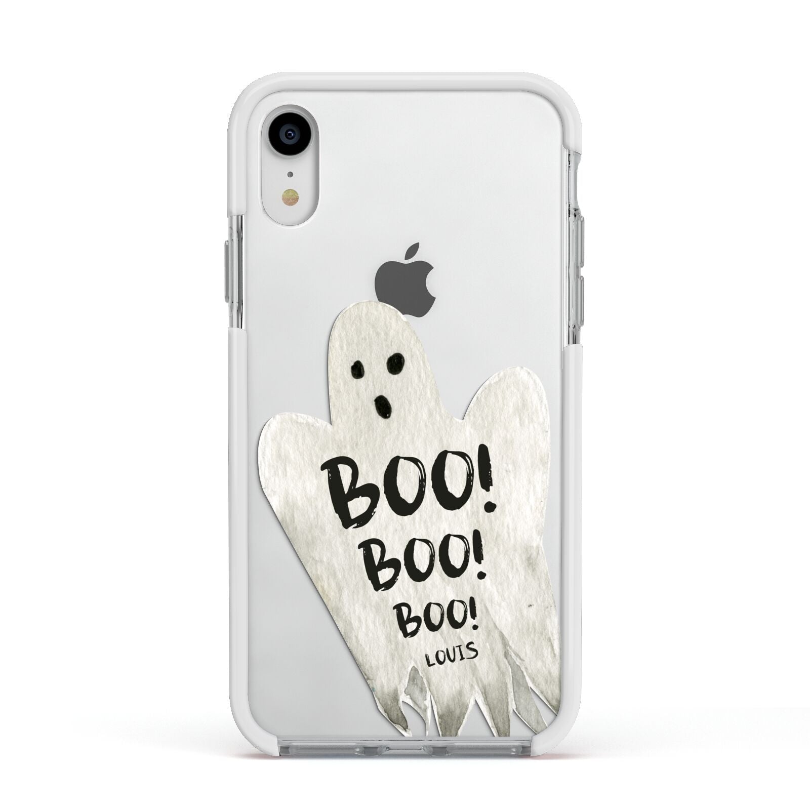 Boo Ghost Custom Apple iPhone XR Impact Case White Edge on Silver Phone