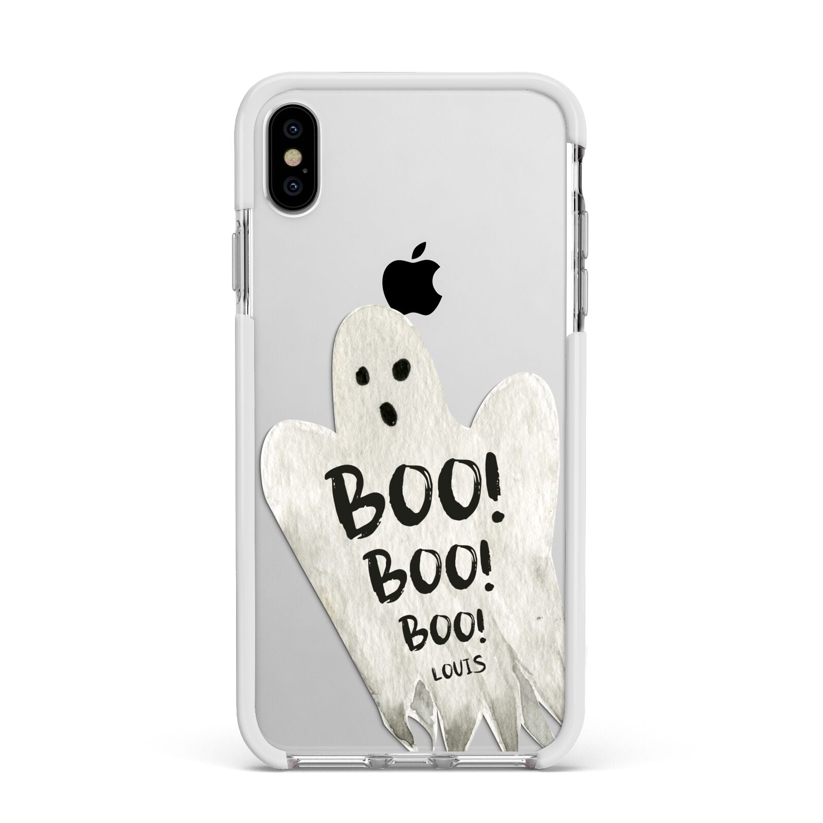 Boo Ghost Custom Apple iPhone Xs Max Impact Case White Edge on Silver Phone