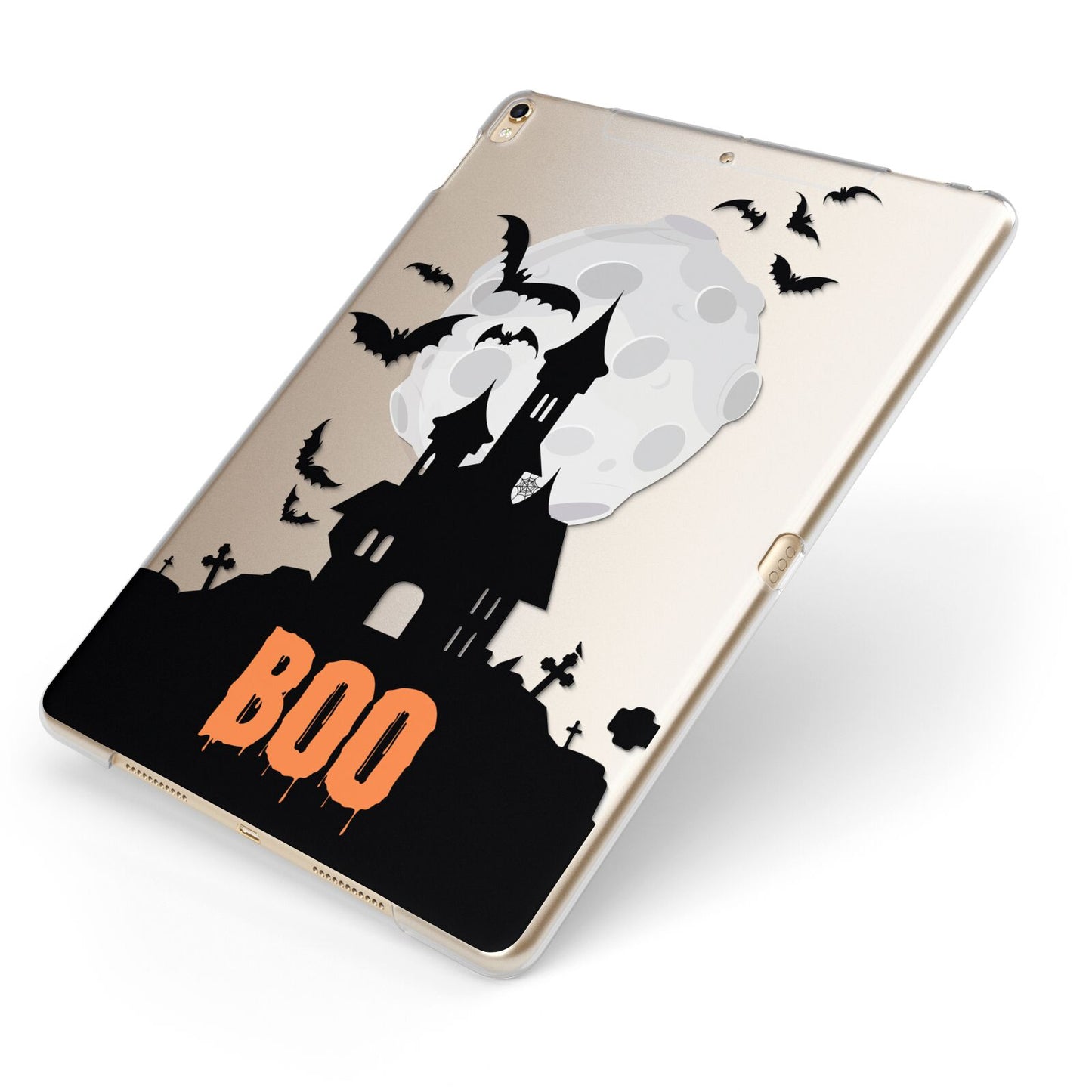 Boo Gothic Black Halloween Apple iPad Case on Gold iPad Side View