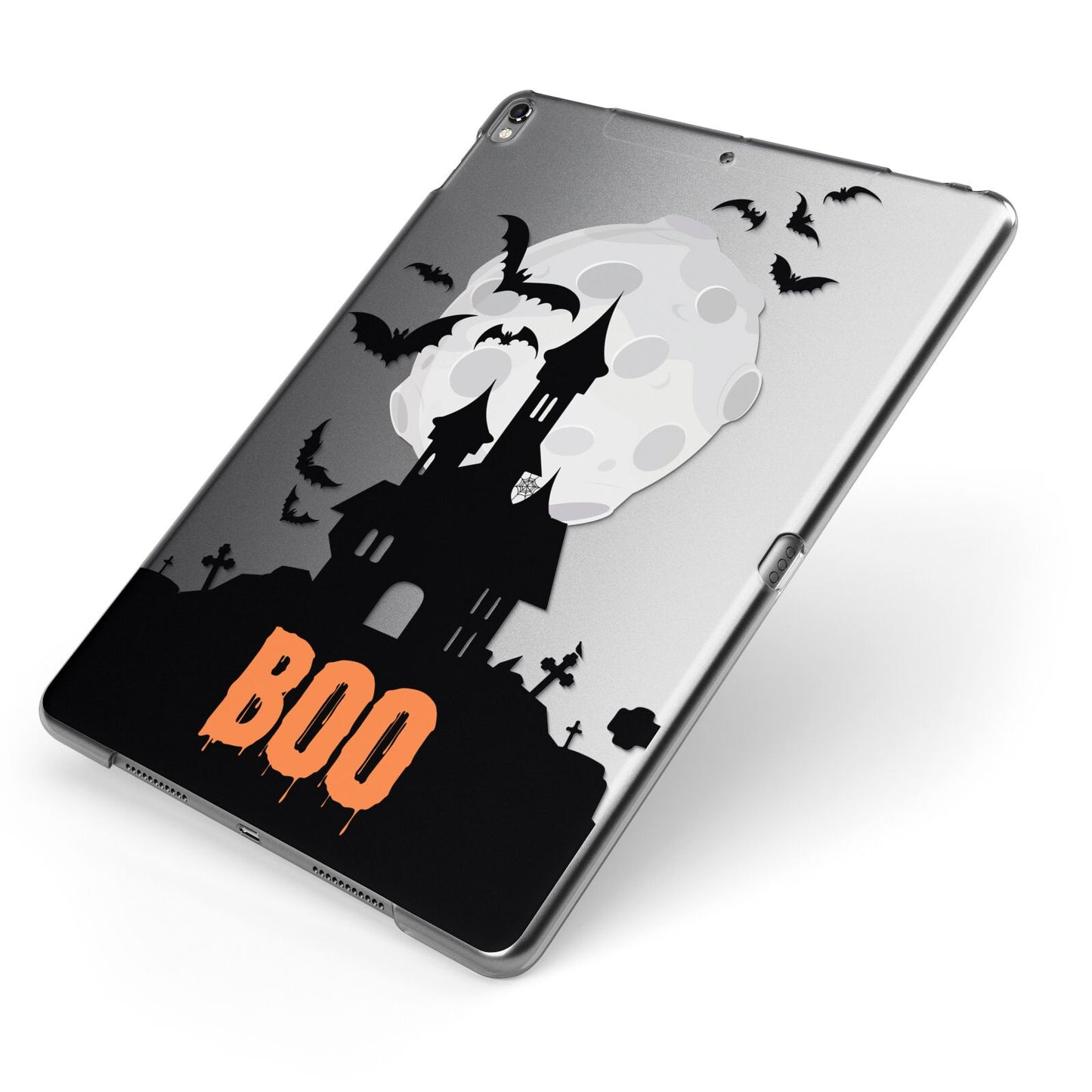 Boo Gothic Black Halloween Apple iPad Case on Grey iPad Side View