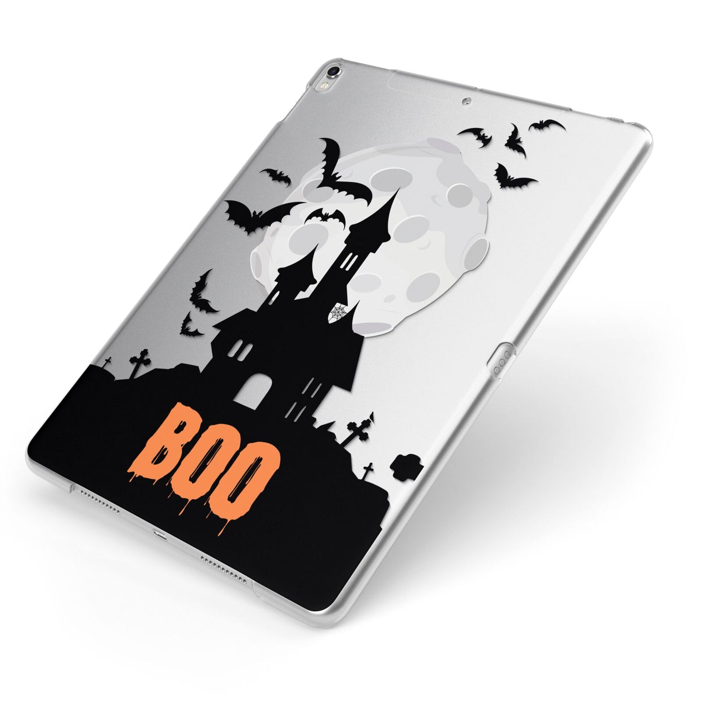 Boo Gothic Black Halloween Apple iPad Case on Silver iPad Side View