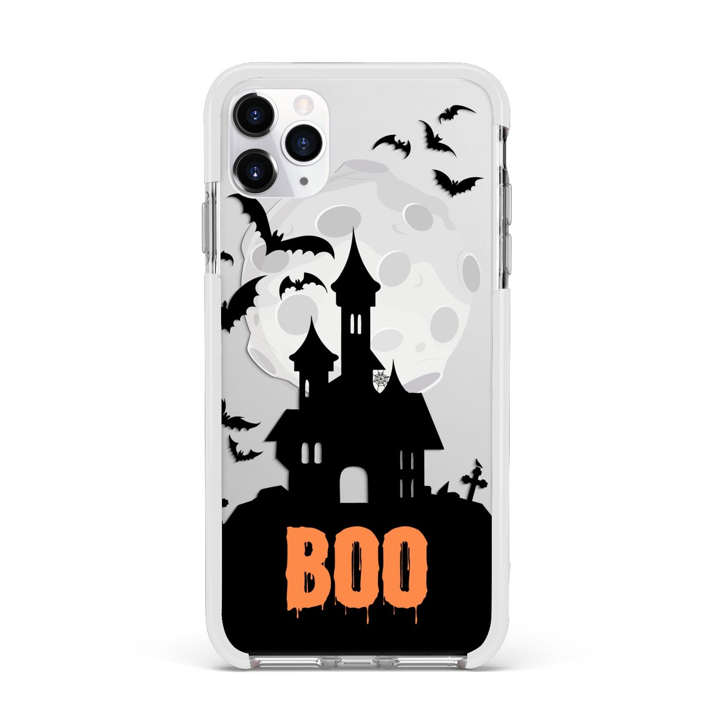 Boo Gothic Black Halloween Apple iPhone 11 Pro Max in Silver with White Impact Case