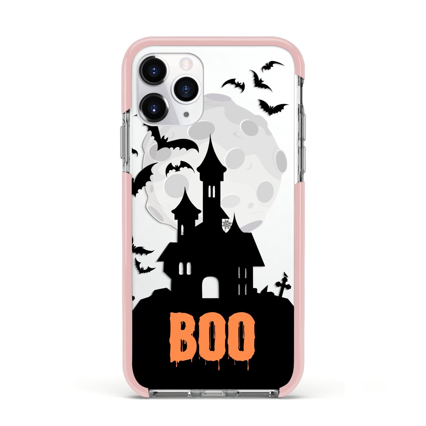 Boo Gothic Black Halloween Apple iPhone 11 Pro in Silver with Pink Impact Case