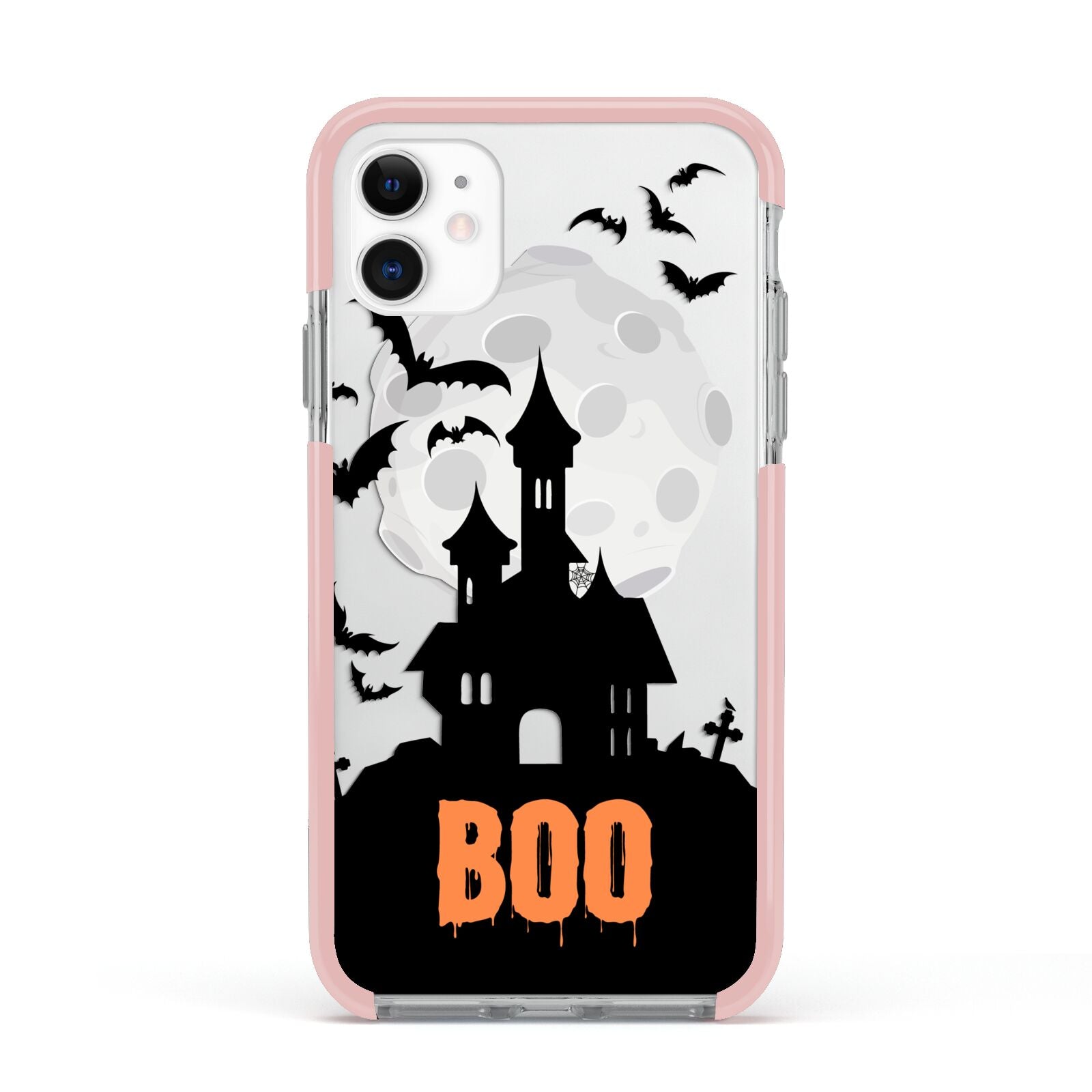 Boo Gothic Black Halloween Apple iPhone 11 in White with Pink Impact Case