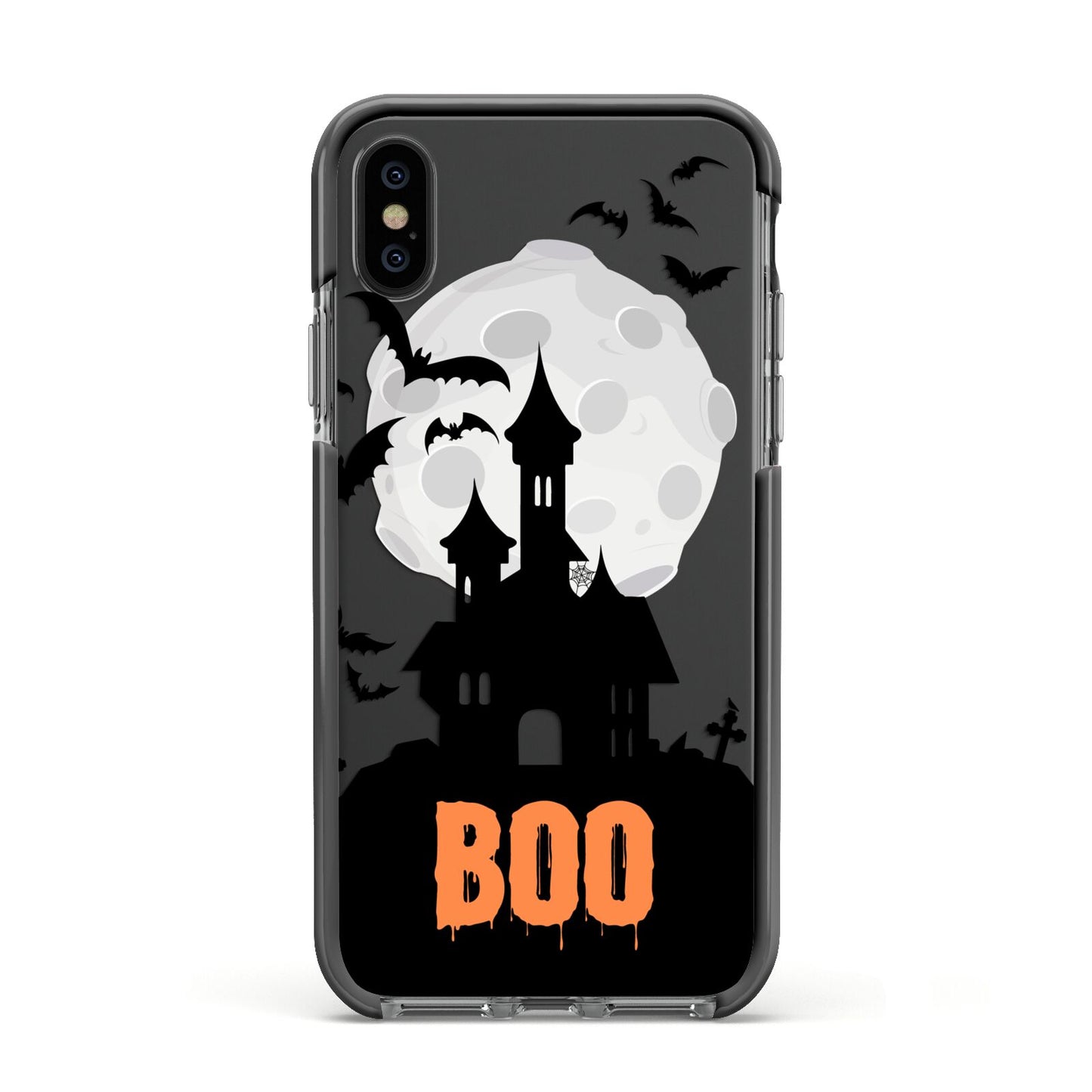 Boo Gothic Black Halloween Apple iPhone Xs Impact Case Black Edge on Black Phone