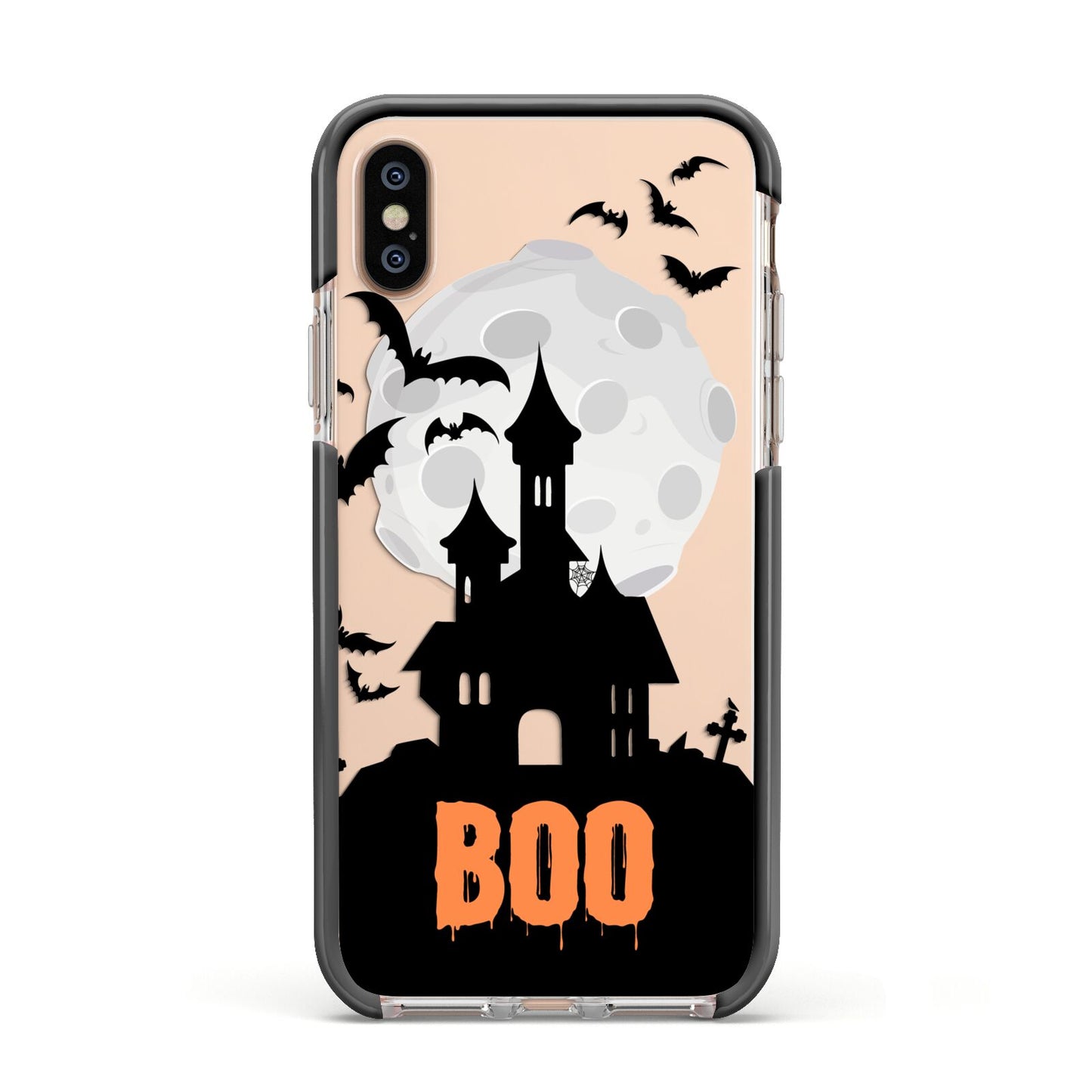 Boo Gothic Black Halloween Apple iPhone Xs Impact Case Black Edge on Gold Phone