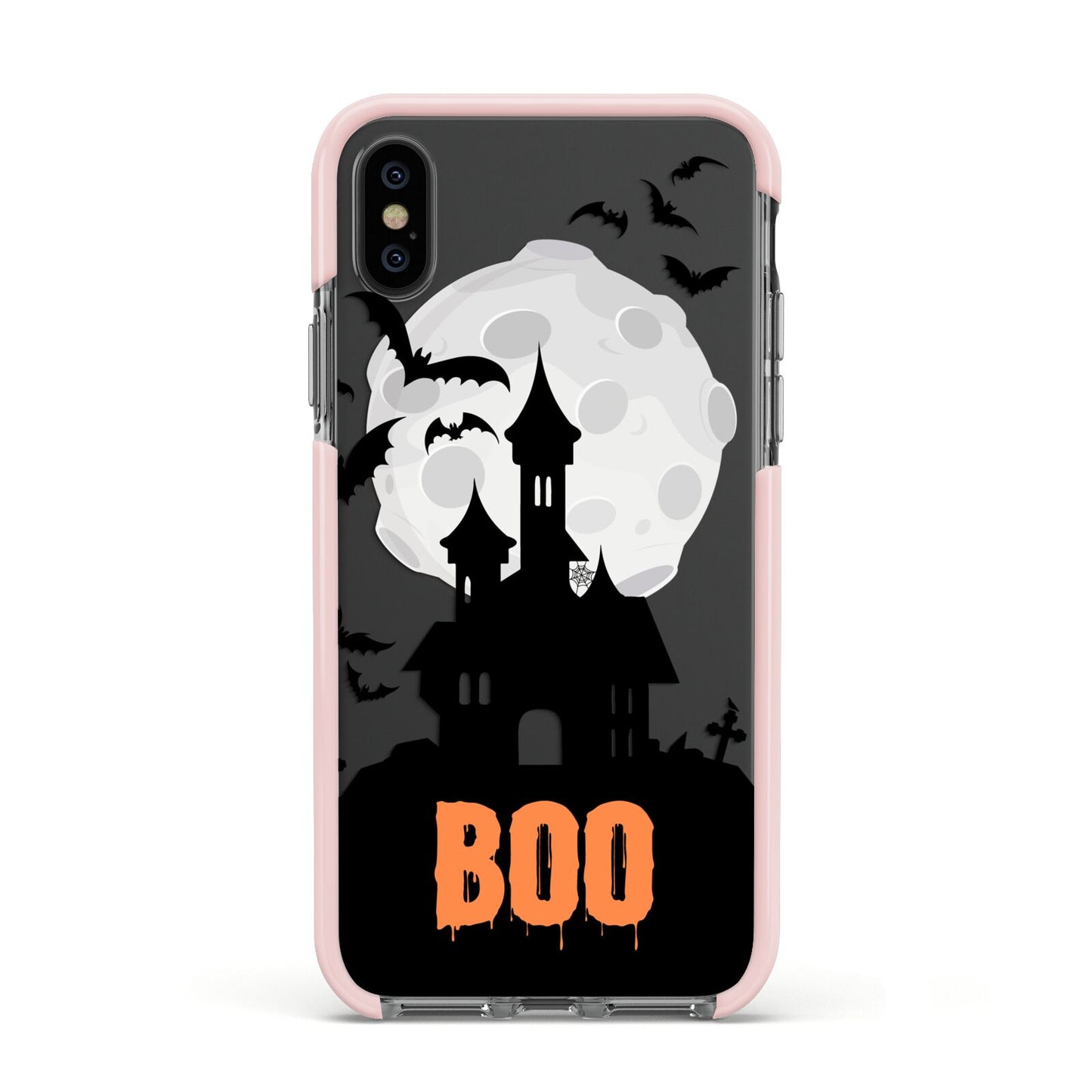 Boo Gothic Black Halloween Apple iPhone Xs Impact Case Pink Edge on Black Phone