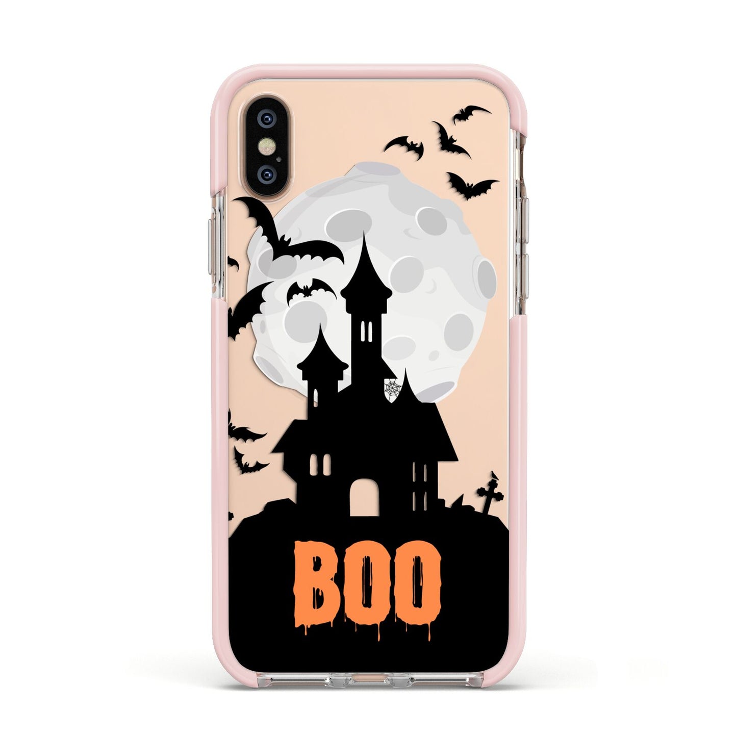 Boo Gothic Black Halloween Apple iPhone Xs Impact Case Pink Edge on Gold Phone