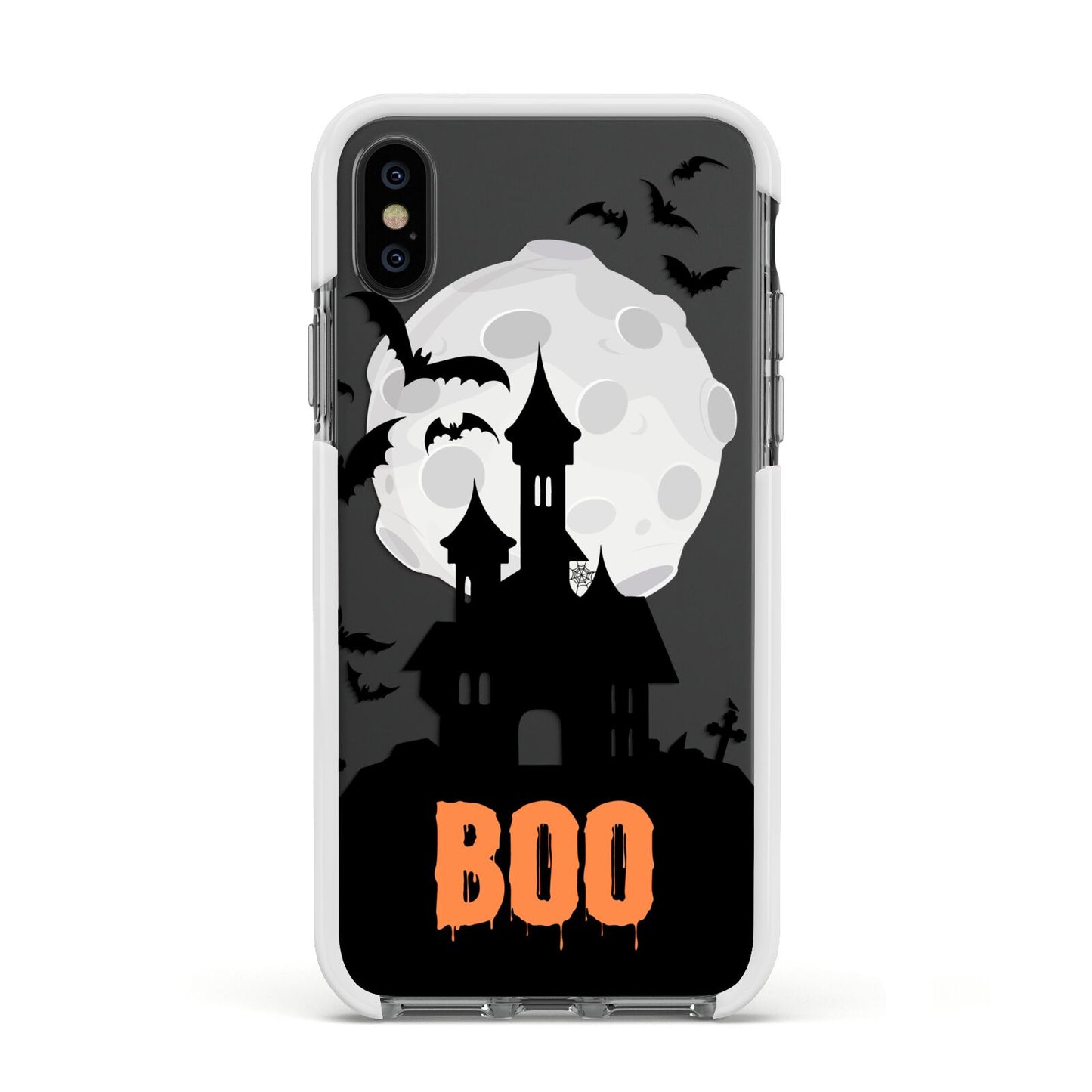 Boo Gothic Black Halloween Apple iPhone Xs Impact Case White Edge on Black Phone