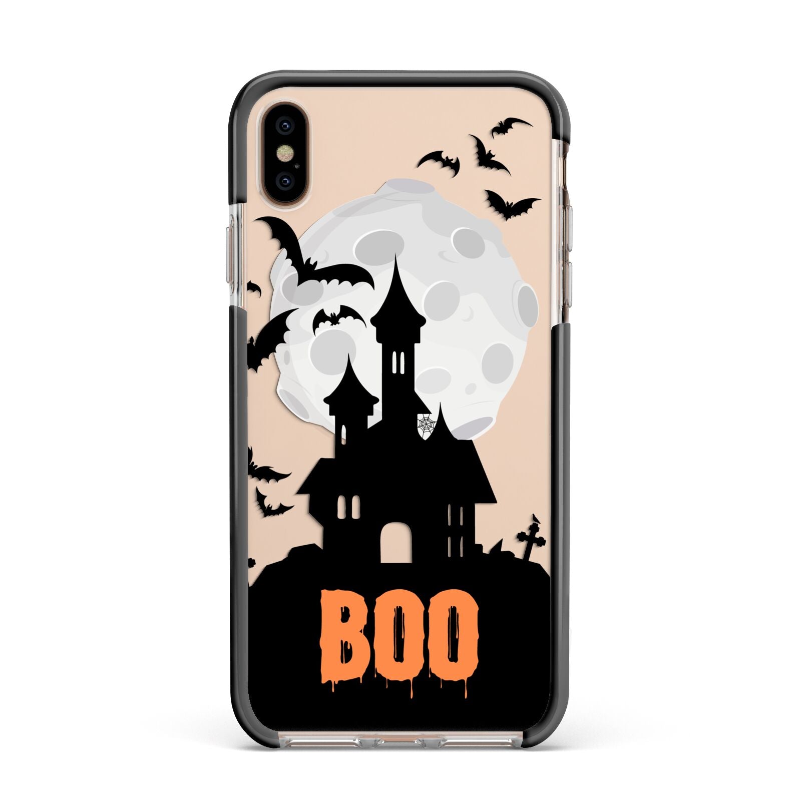 Boo Gothic Black Halloween Apple iPhone Xs Max Impact Case Black Edge on Gold Phone