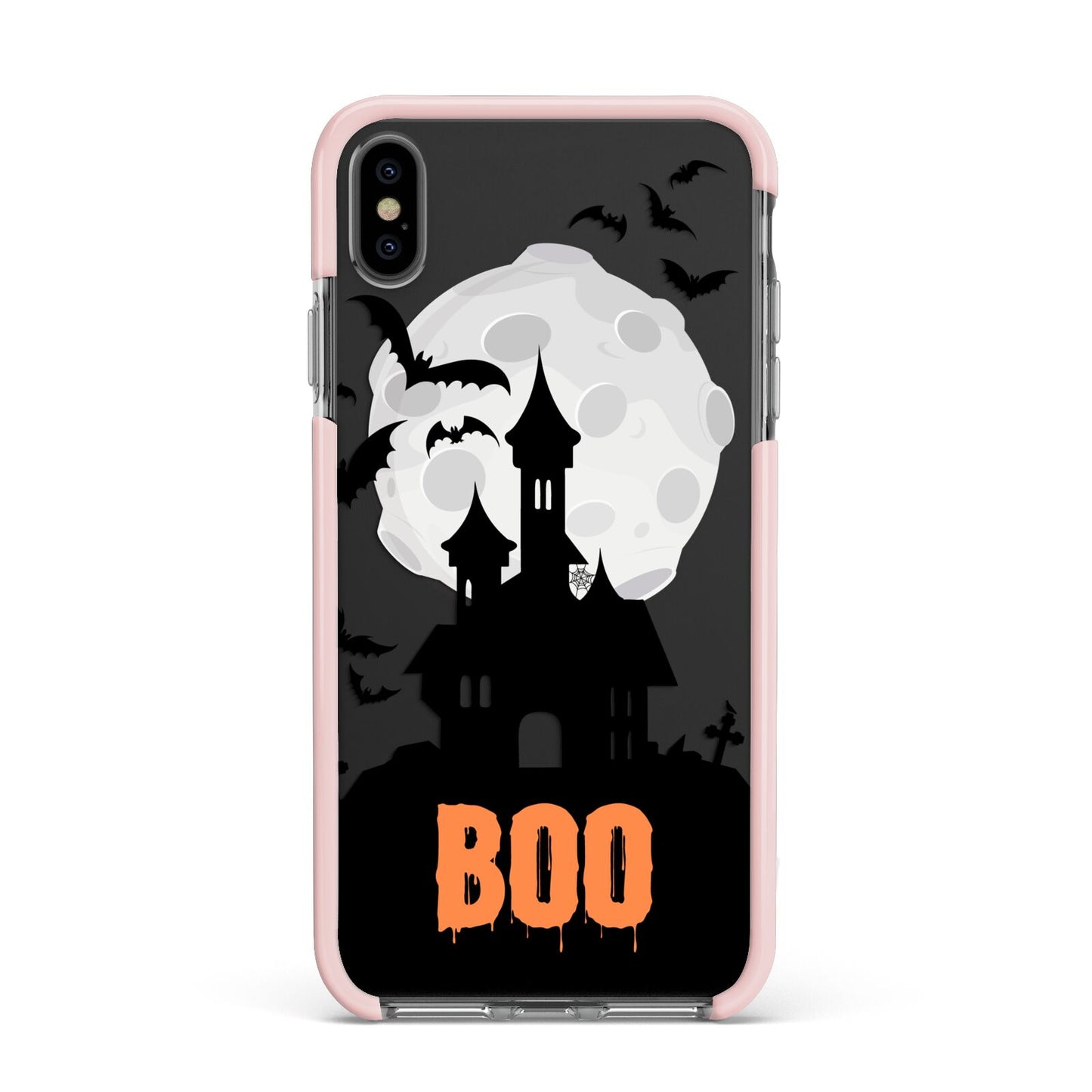 Boo Gothic Black Halloween Apple iPhone Xs Max Impact Case Pink Edge on Black Phone