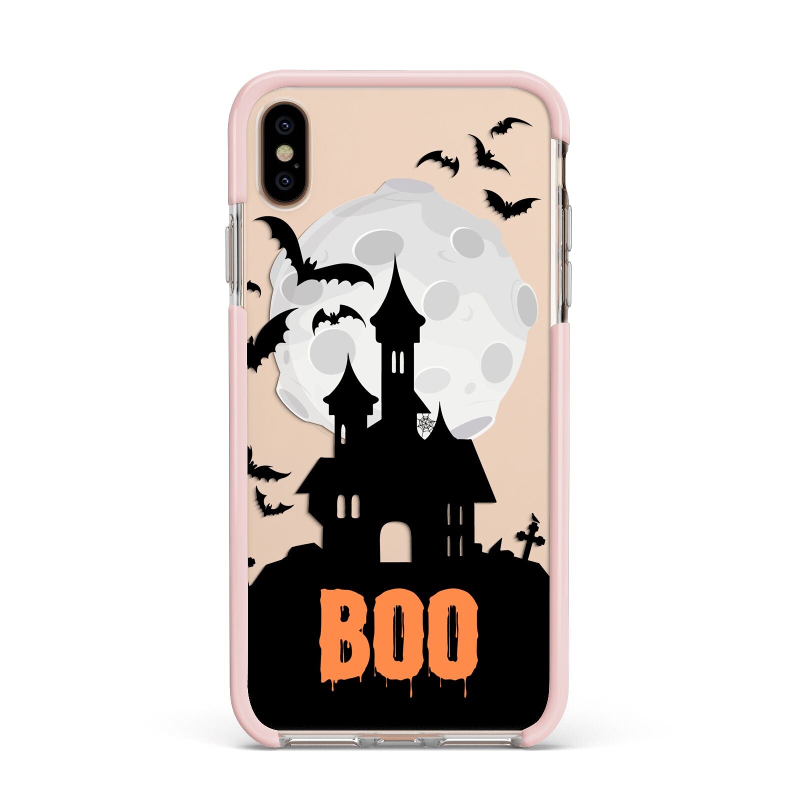 Boo Gothic Black Halloween Apple iPhone Xs Max Impact Case Pink Edge on Gold Phone