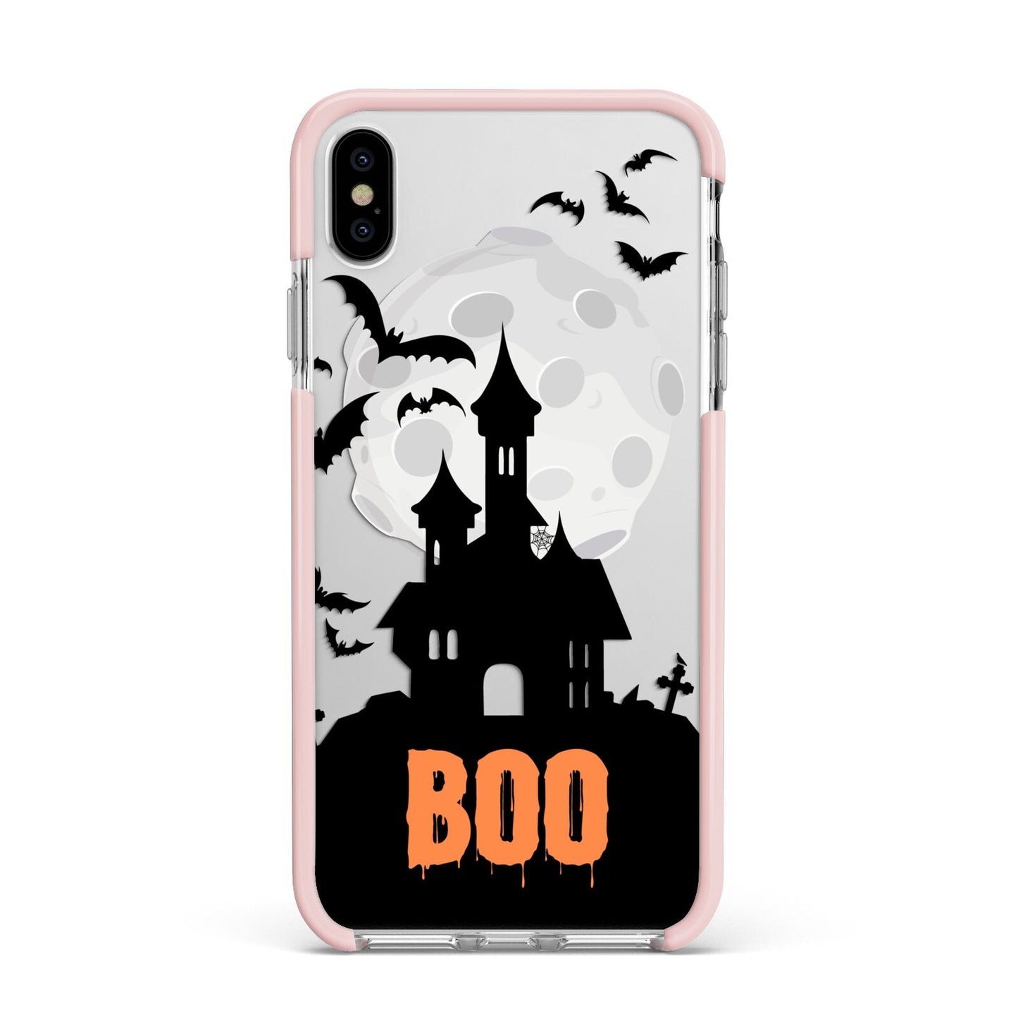 Boo Gothic Black Halloween Apple iPhone Xs Max Impact Case Pink Edge on Silver Phone