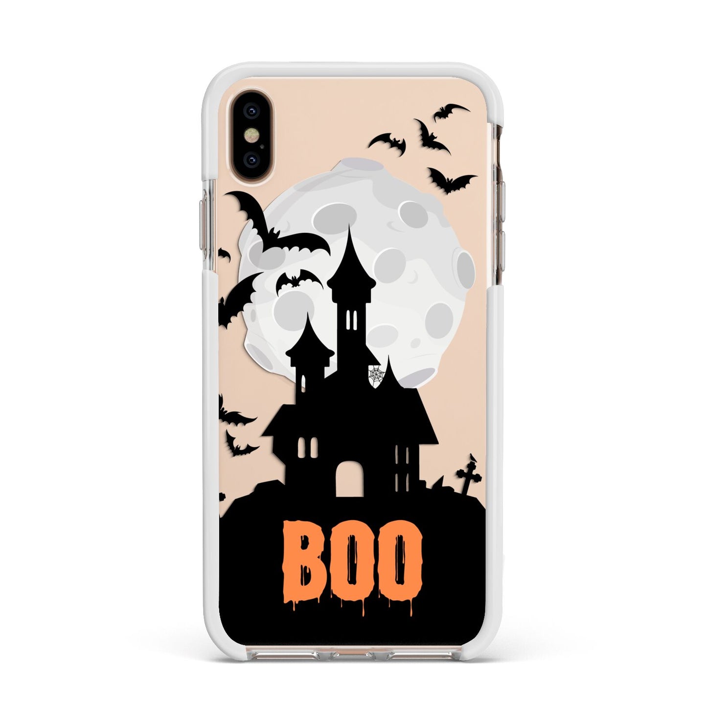 Boo Gothic Black Halloween Apple iPhone Xs Max Impact Case White Edge on Gold Phone