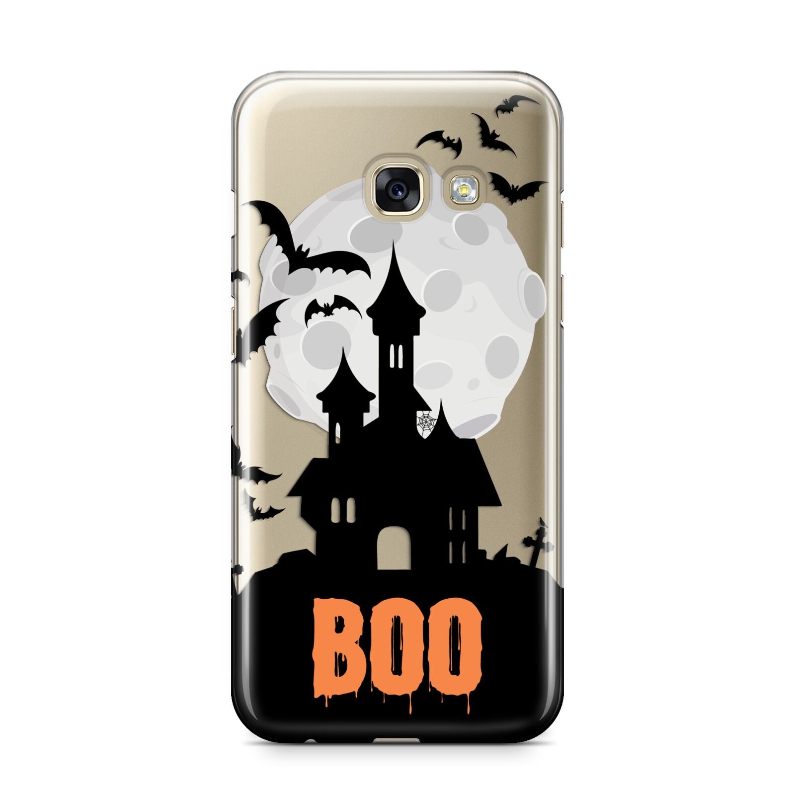 Boo Gothic Black Halloween Samsung Galaxy A3 2017 Case on gold phone