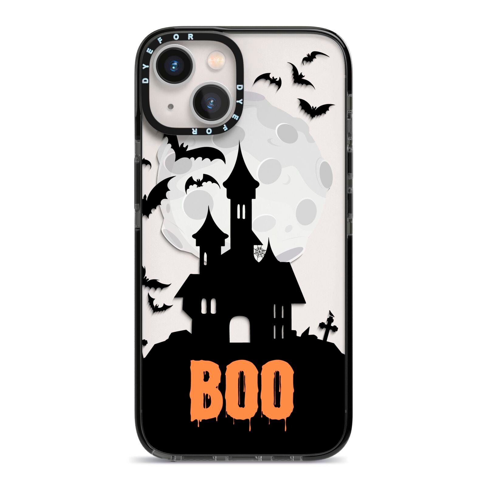 Boo Gothic Black Halloween iPhone 13 Black Impact Case on Silver phone