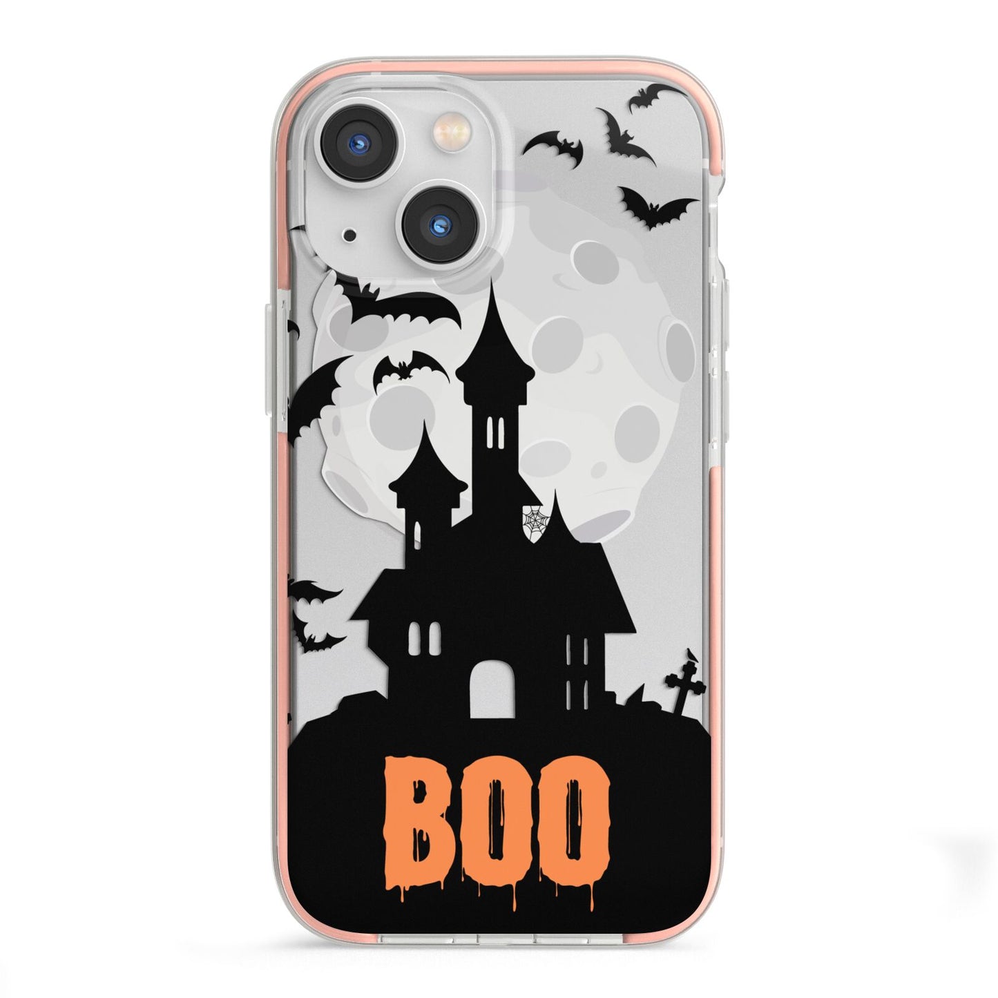 Boo Gothic Black Halloween iPhone 13 Mini TPU Impact Case with Pink Edges