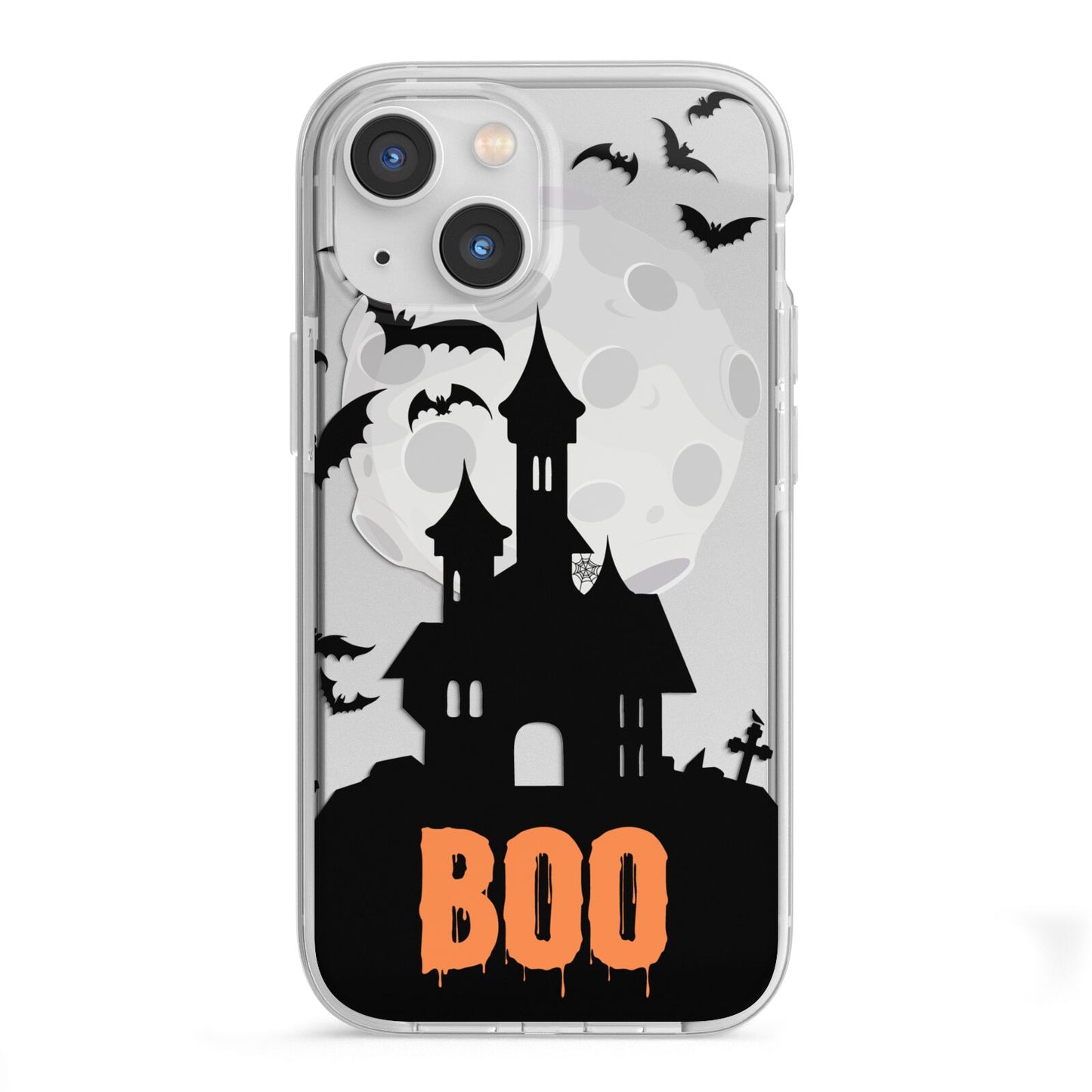 Boo Gothic Black Halloween iPhone 13 Mini TPU Impact Case with White Edges