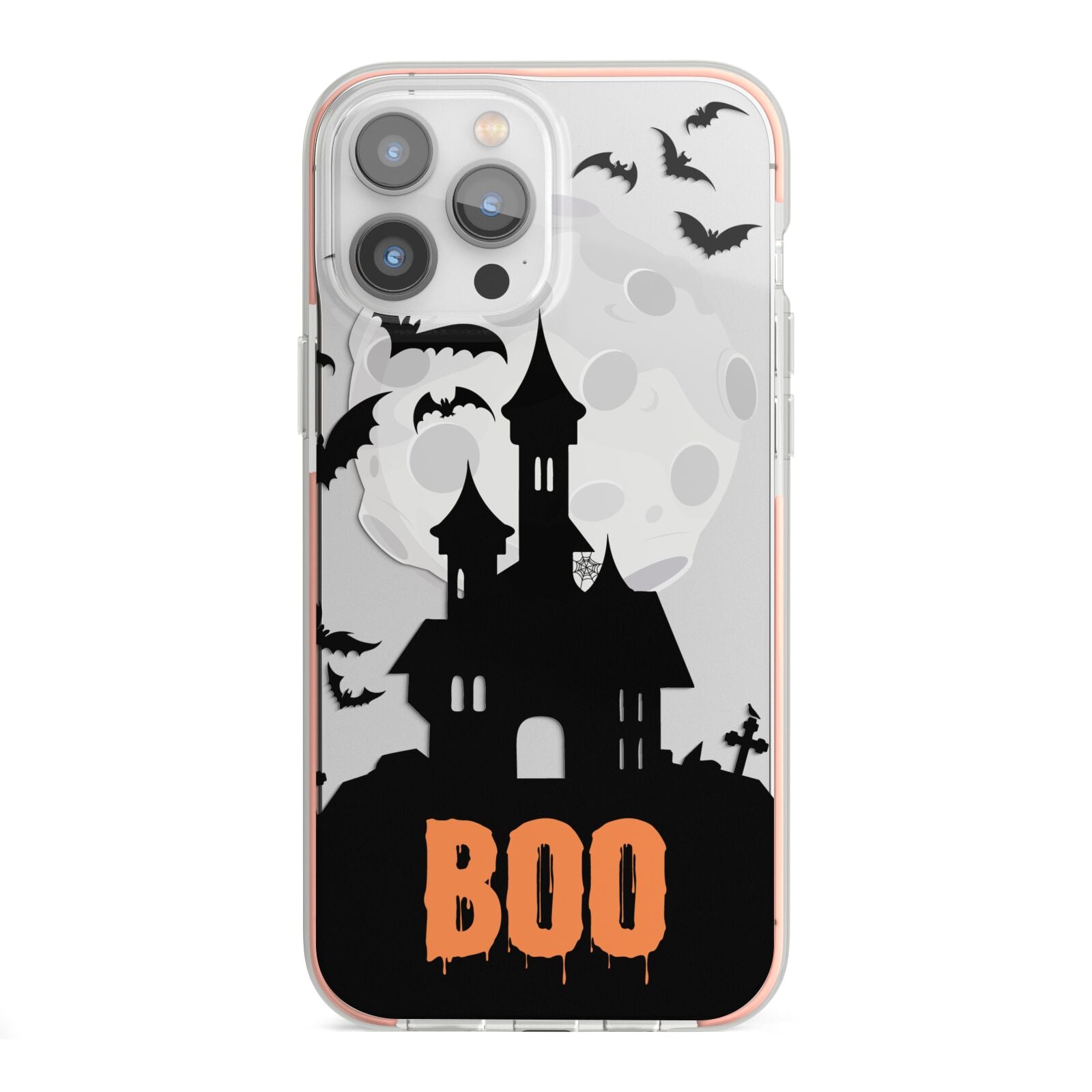 Boo Gothic Black Halloween iPhone 13 Pro Max TPU Impact Case with Pink Edges