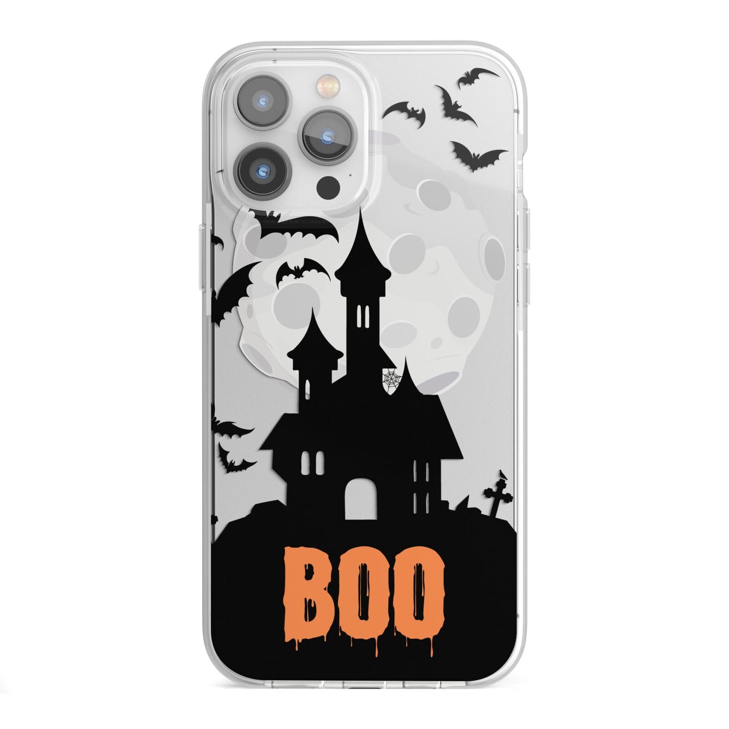 Boo Gothic Black Halloween iPhone 13 Pro Max TPU Impact Case with White Edges