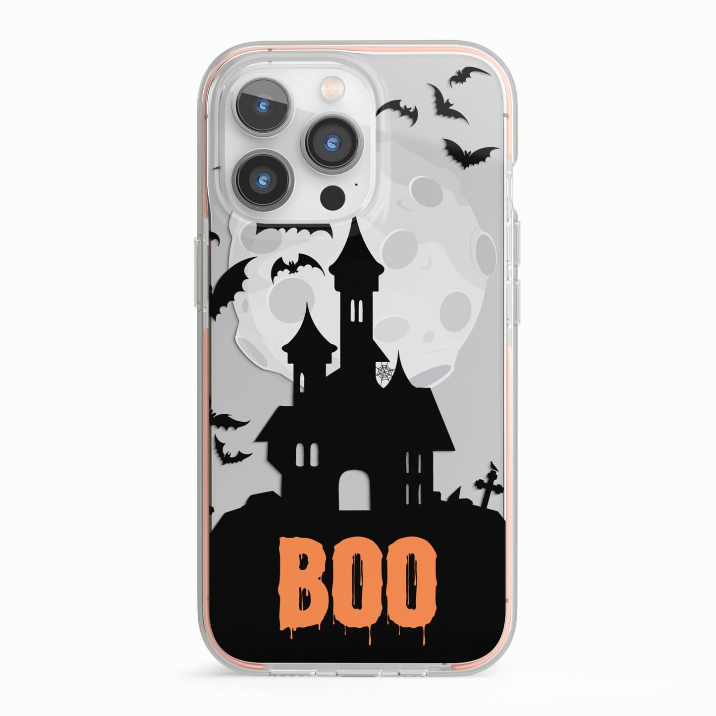 Boo Gothic Black Halloween iPhone 13 Pro TPU Impact Case with Pink Edges