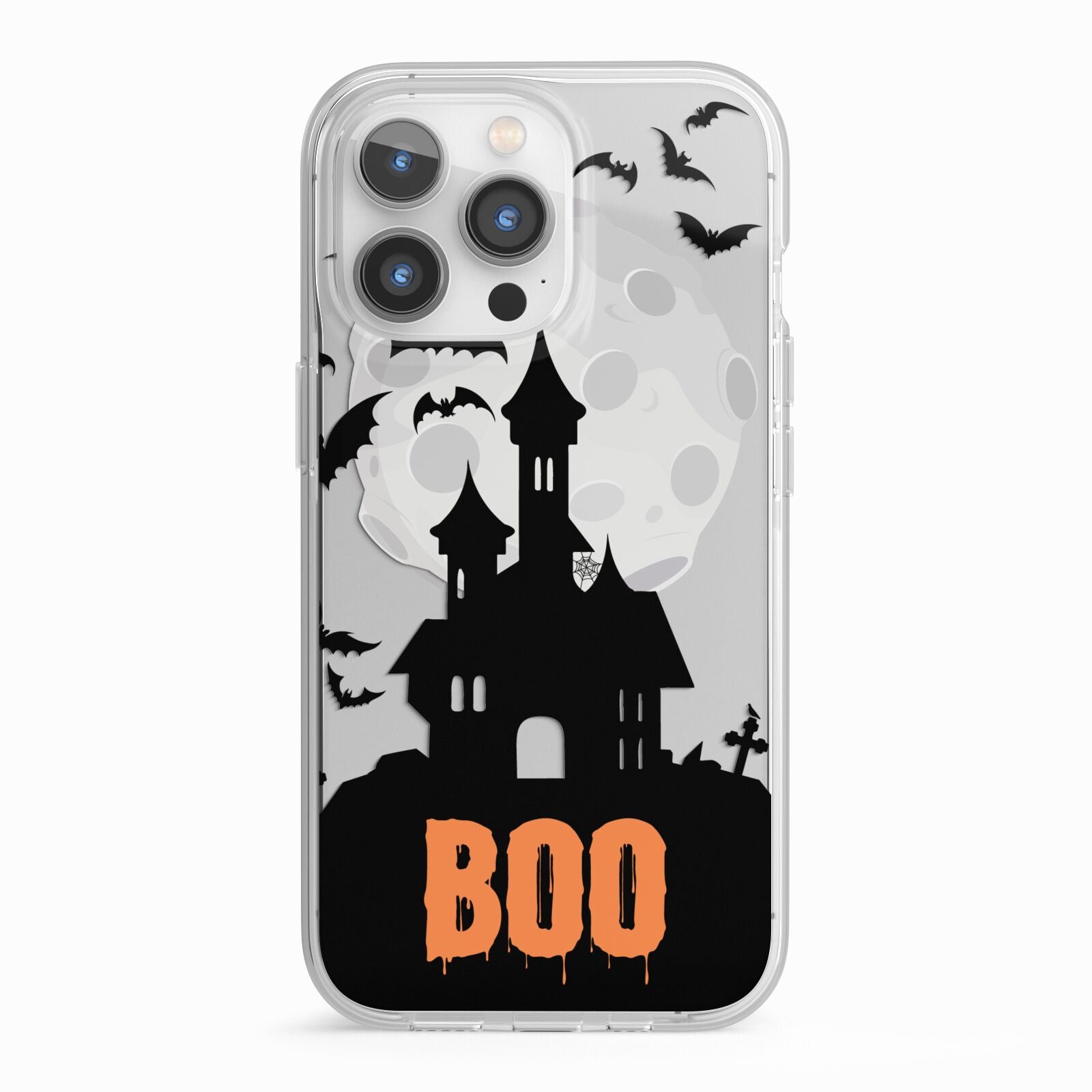 Boo Gothic Black Halloween iPhone 13 Pro TPU Impact Case with White Edges