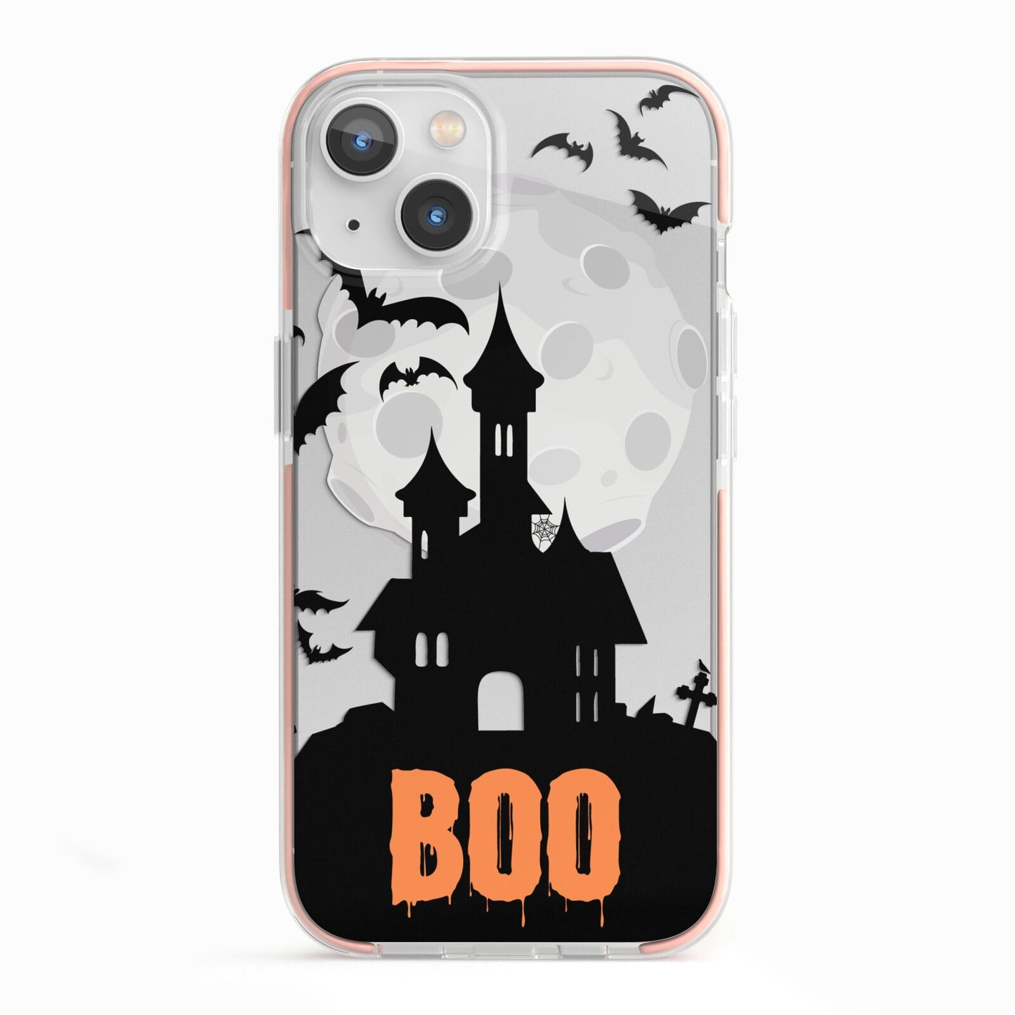 Boo Gothic Black Halloween iPhone 13 TPU Impact Case with Pink Edges