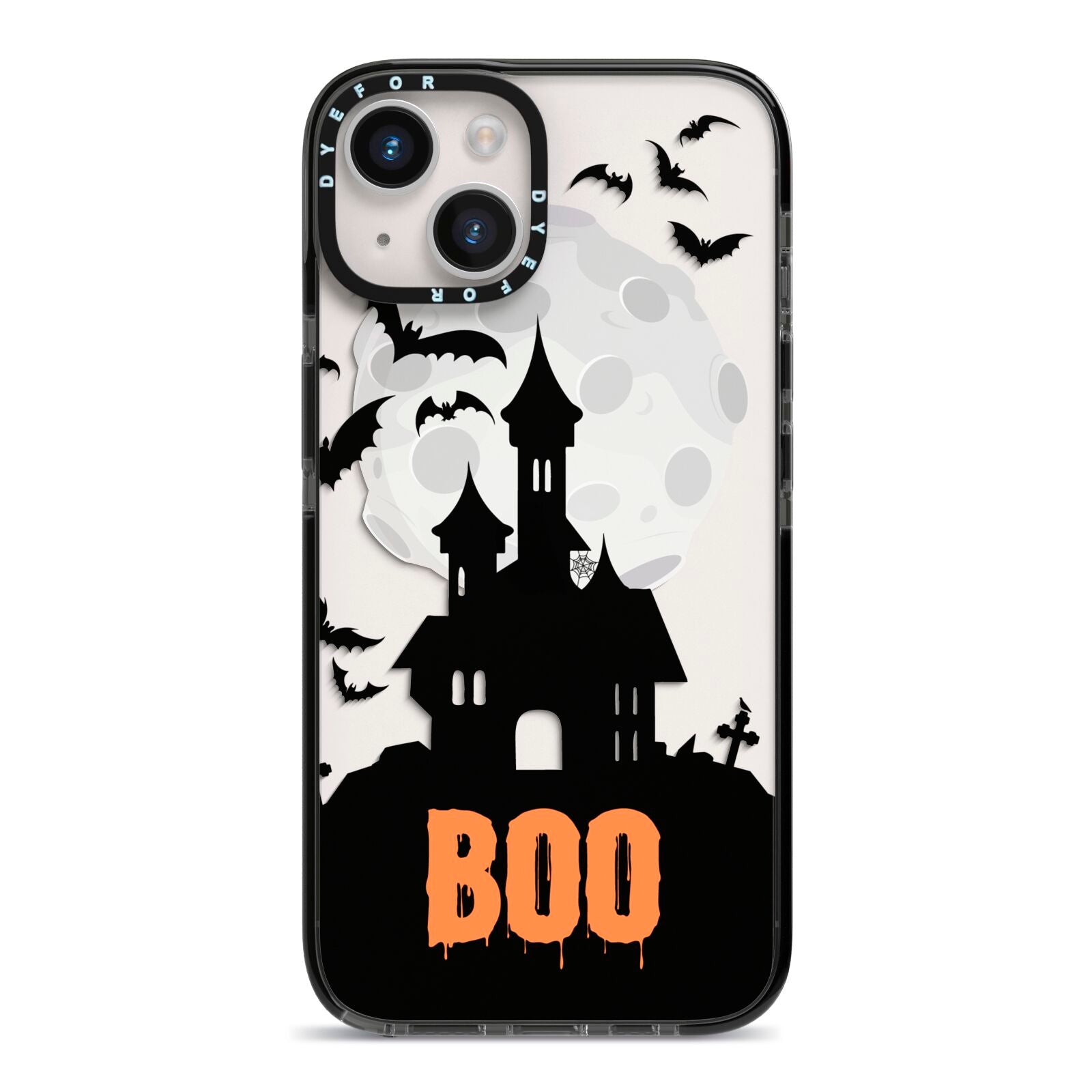 Boo Gothic Black Halloween iPhone 14 Black Impact Case on Silver phone