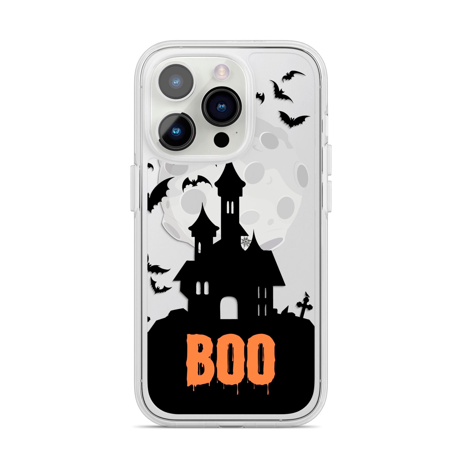 Boo Gothic Black Halloween iPhone 14 Pro Clear Tough Case Silver