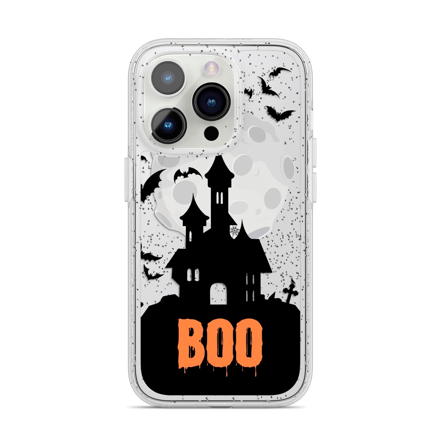 Boo Gothic Black Halloween iPhone 14 Pro Glitter Tough Case Silver