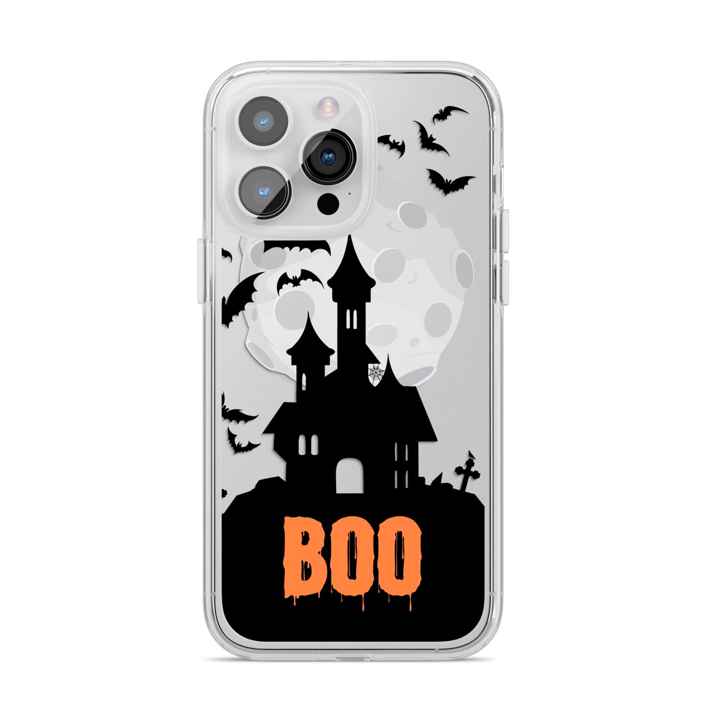 Boo Gothic Black Halloween iPhone 14 Pro Max Clear Tough Case Silver