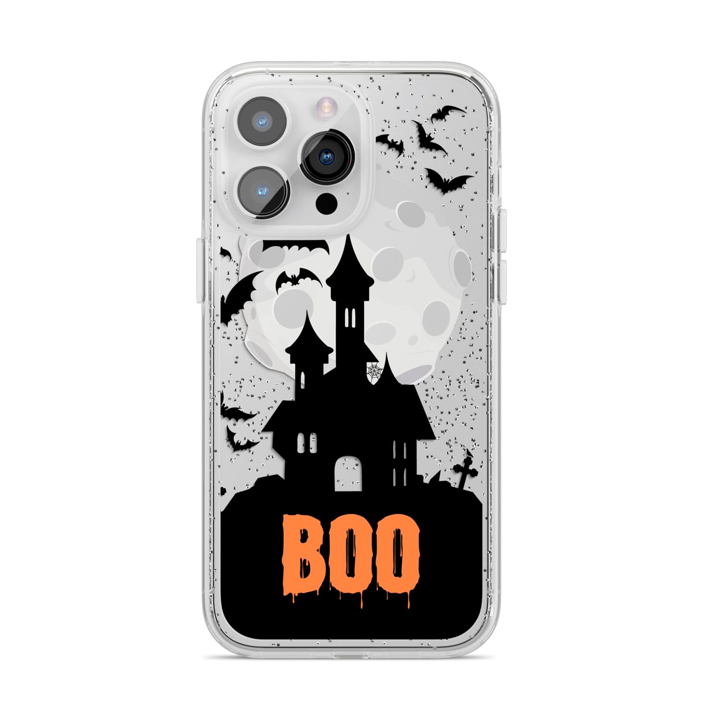 Boo Gothic Black Halloween iPhone 14 Pro Max Glitter Tough Case Silver